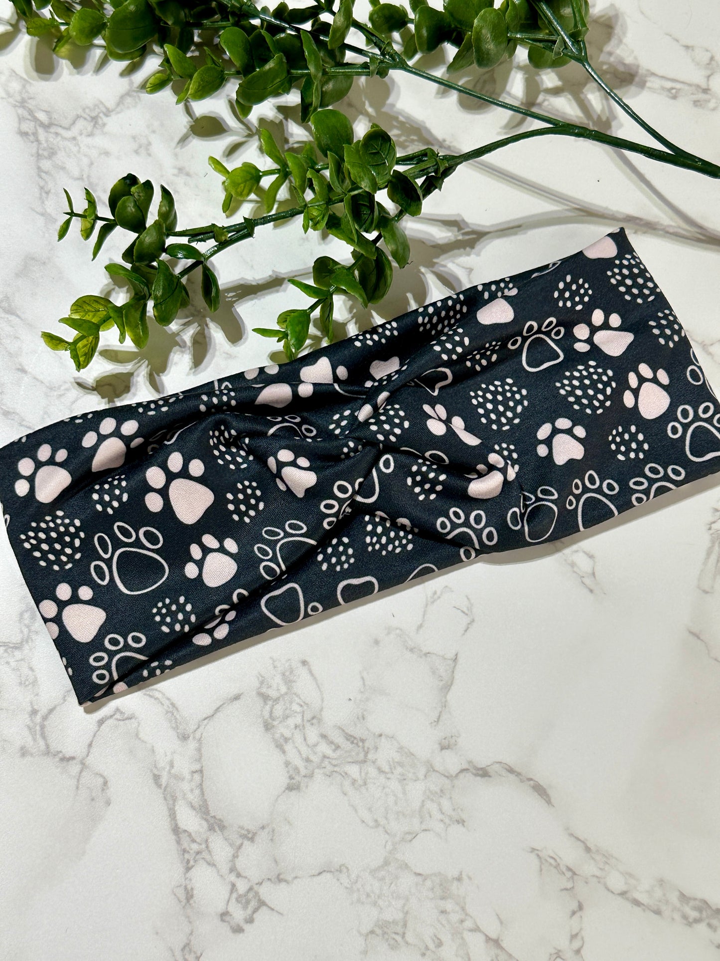 Paw prints on black twist headband