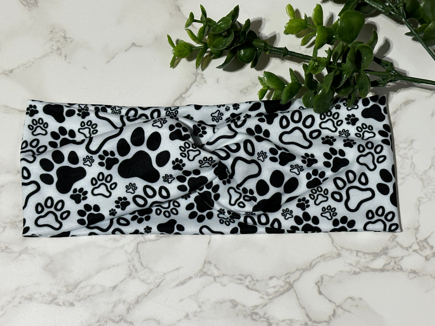 Black/White Paw Print Twist Headband