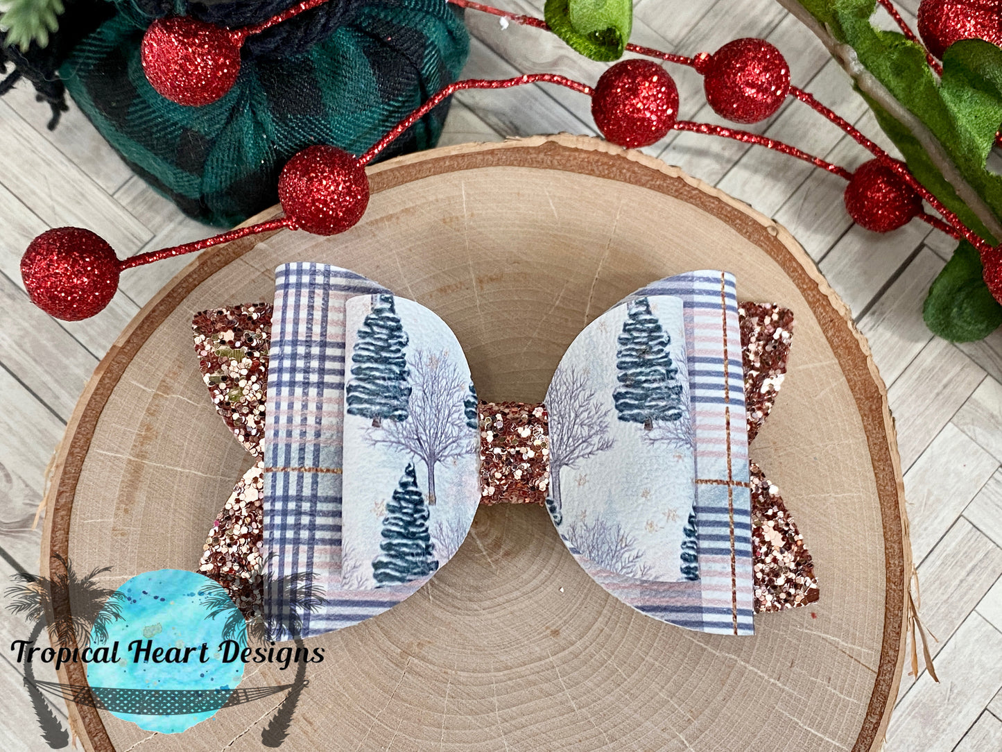 tree/plaid hair bow