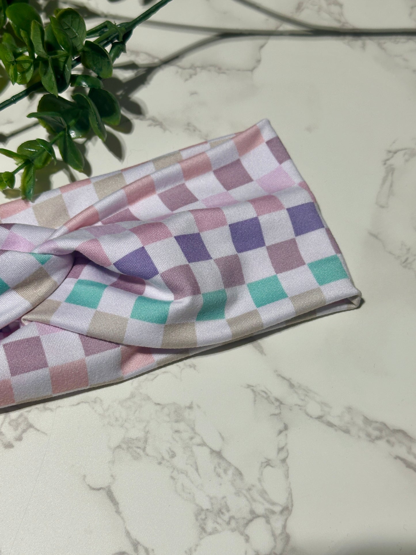 Pastel Checkered Twist Headband