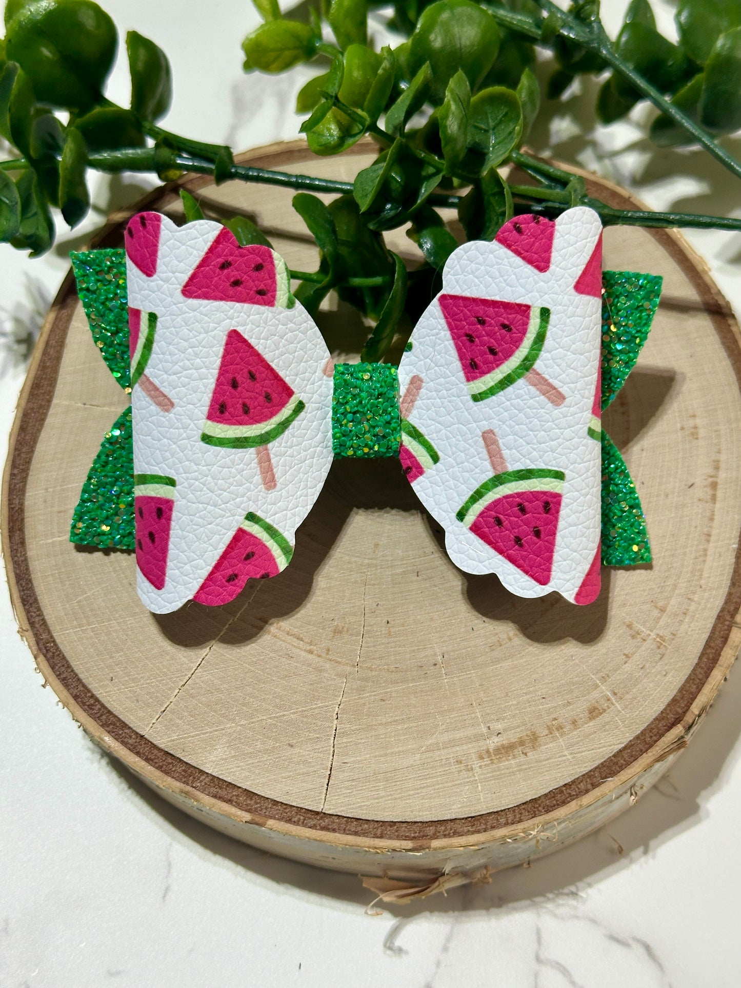 Watermelon on Green Glitter Hairbow