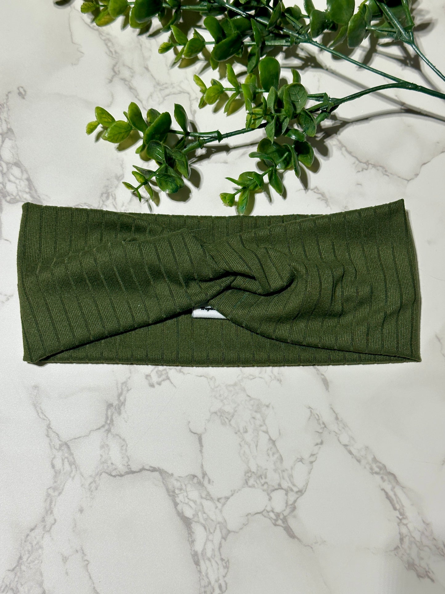 Solid Dark Olive Ribbed Twist Headband