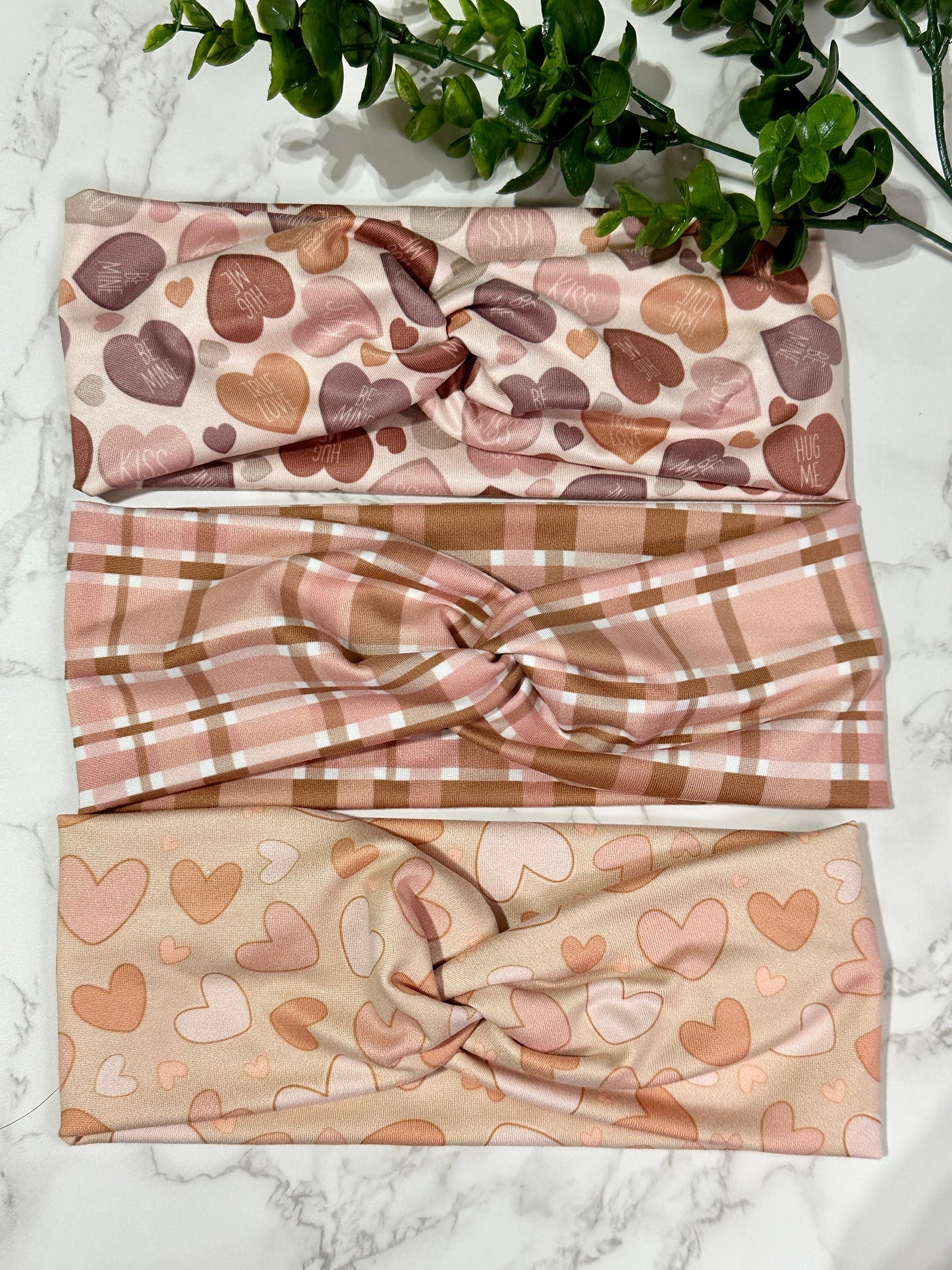 Boho Pink/Brown Plaid twist headband