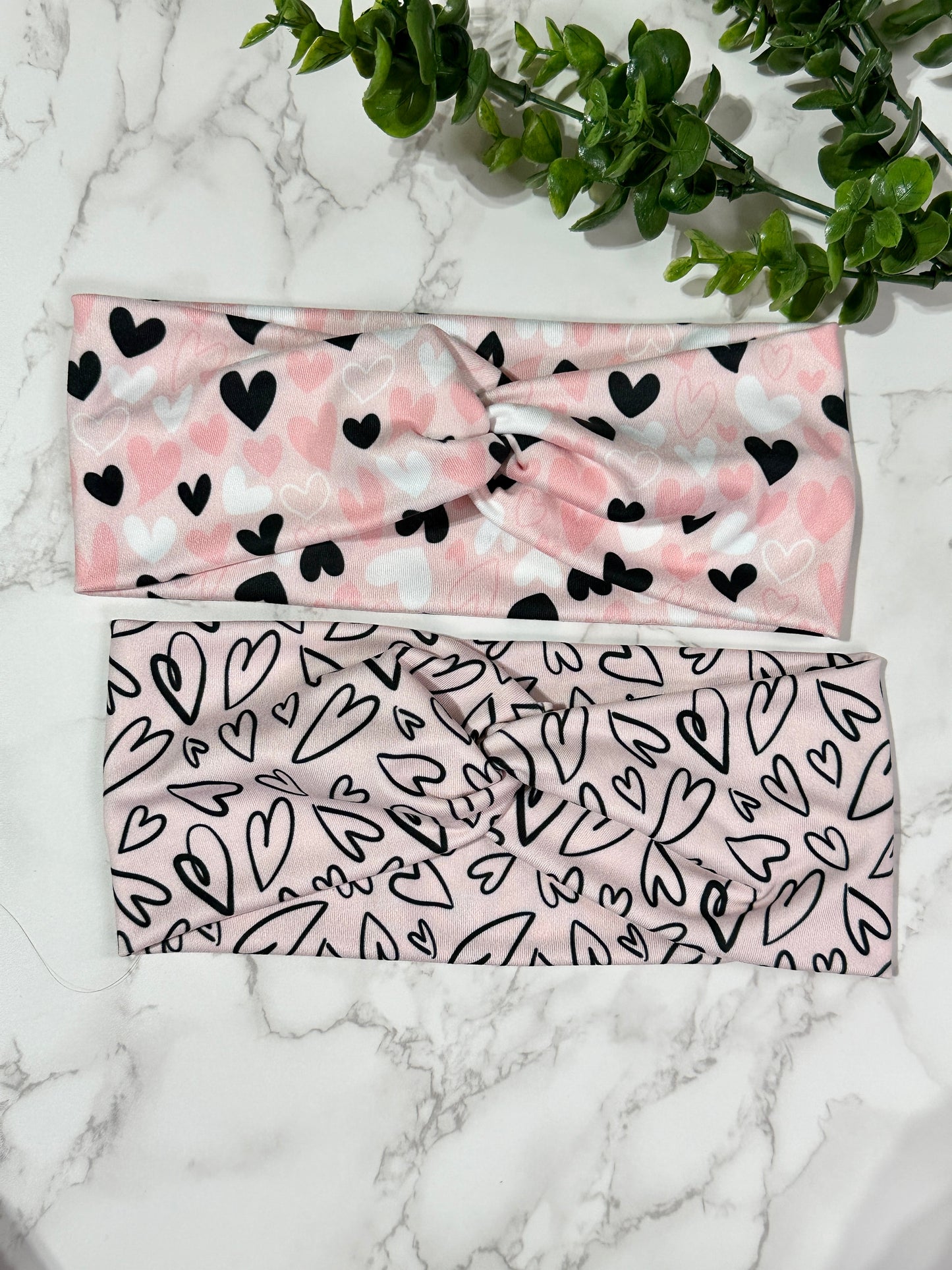 Sketched Hearts Pink Twist Headbands