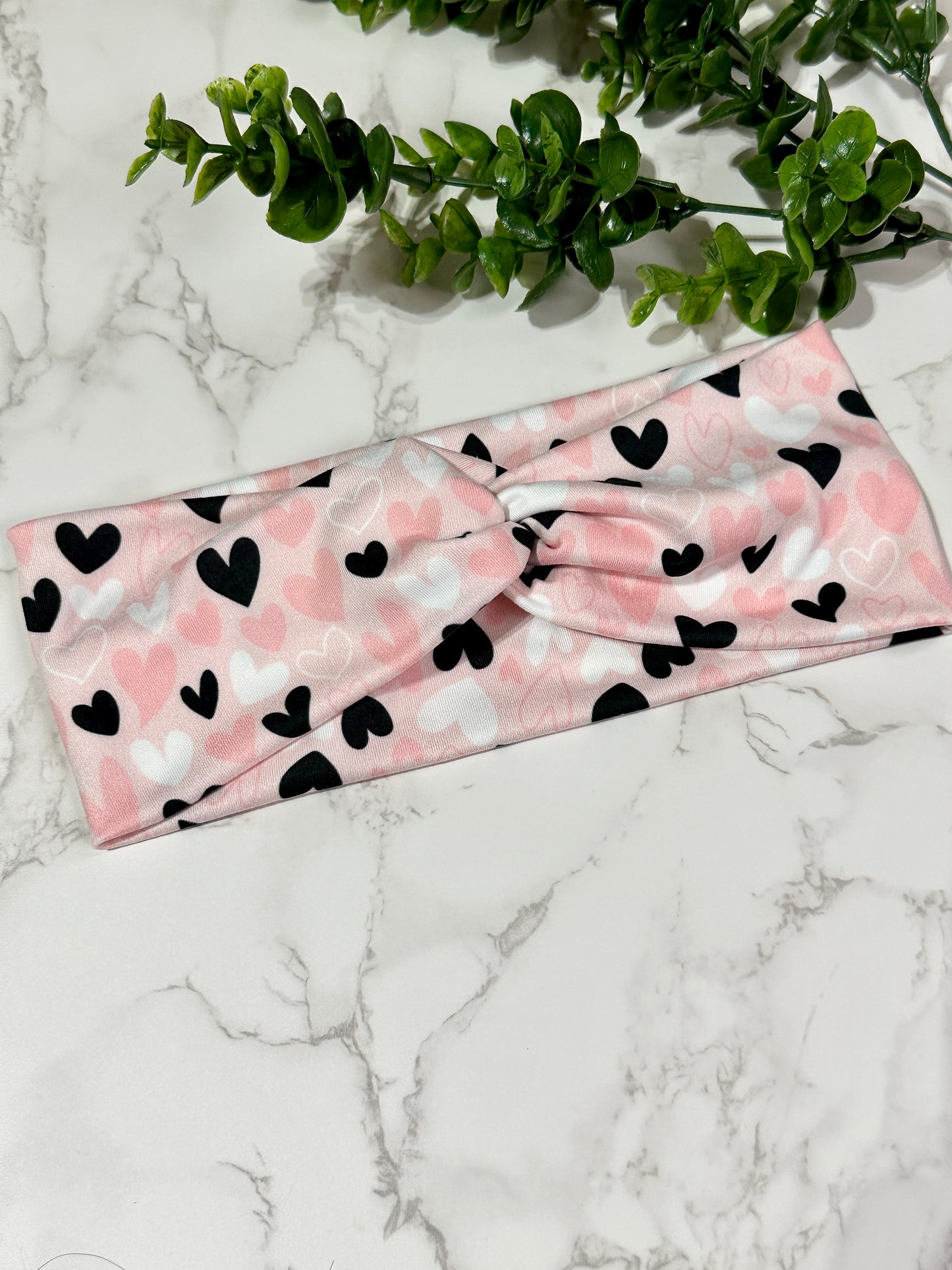 Hearts on Pink twist headband
