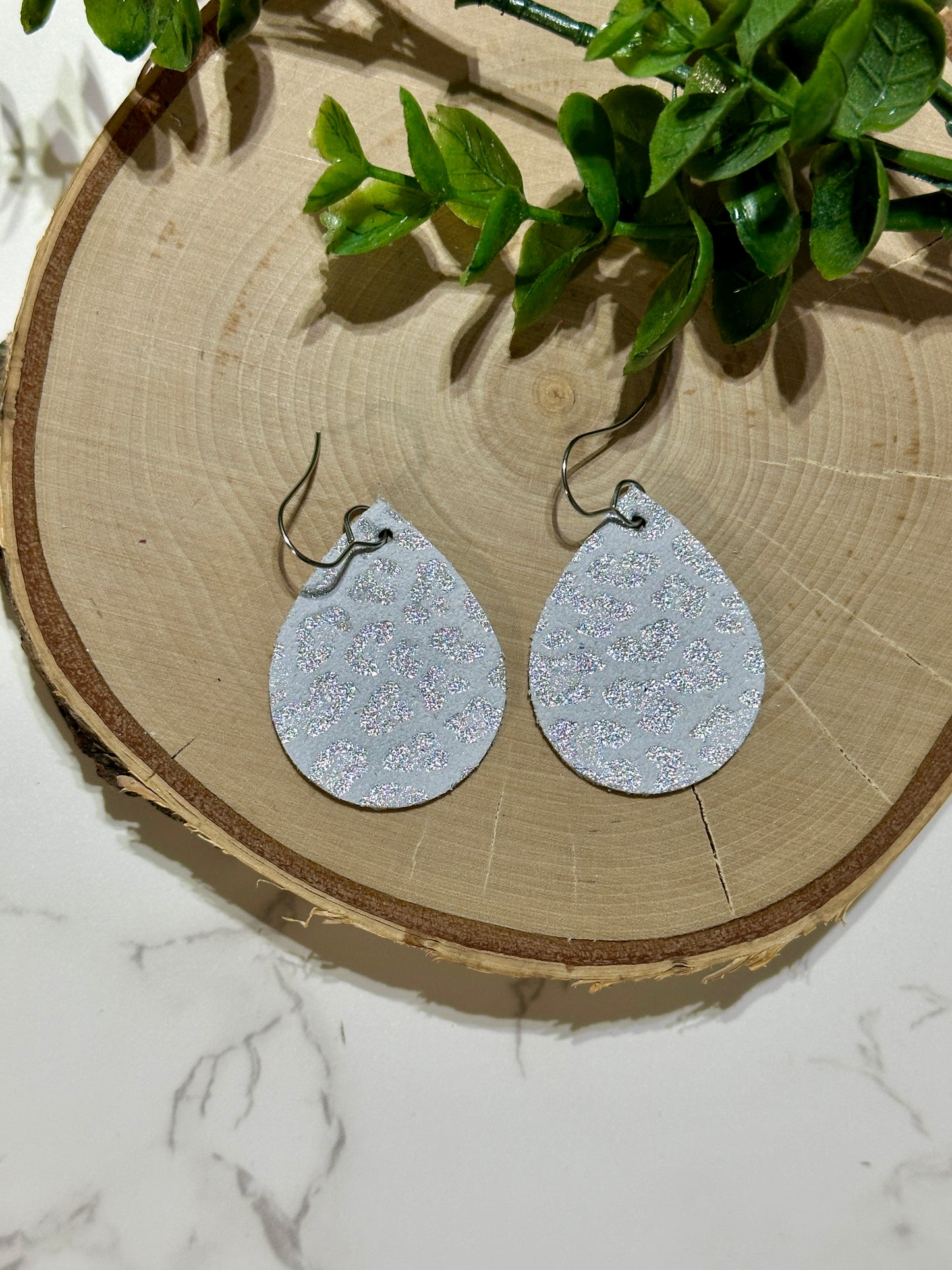 Small Teardrop Earrings - Silver Metallic Leopard