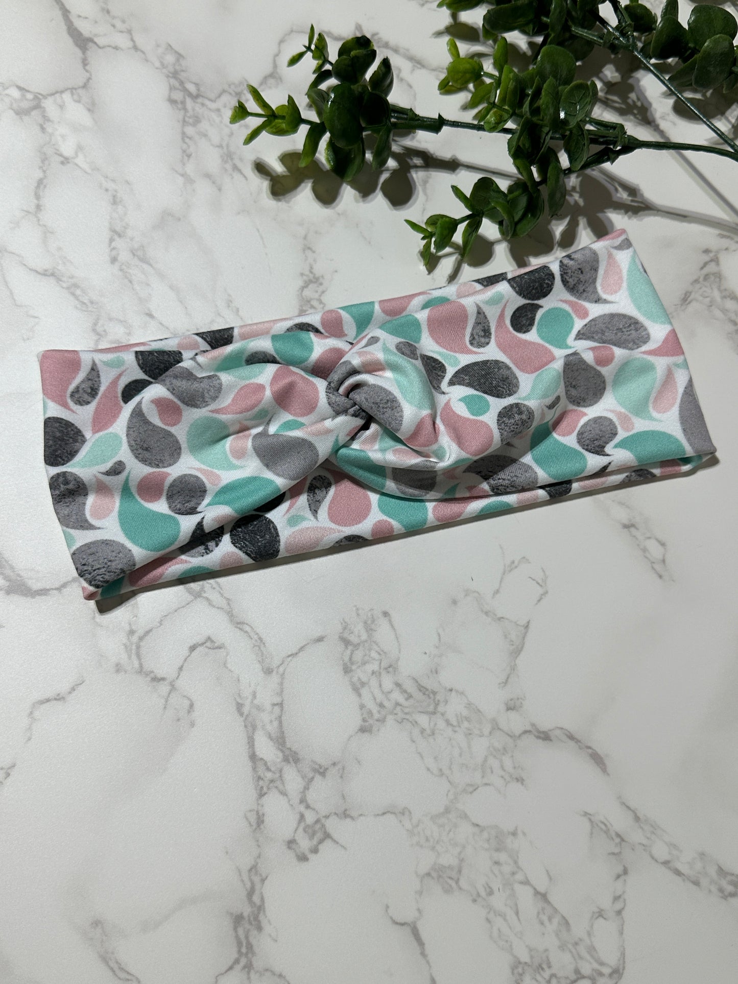 Mint/Pink/Grey Drops Twist Headband