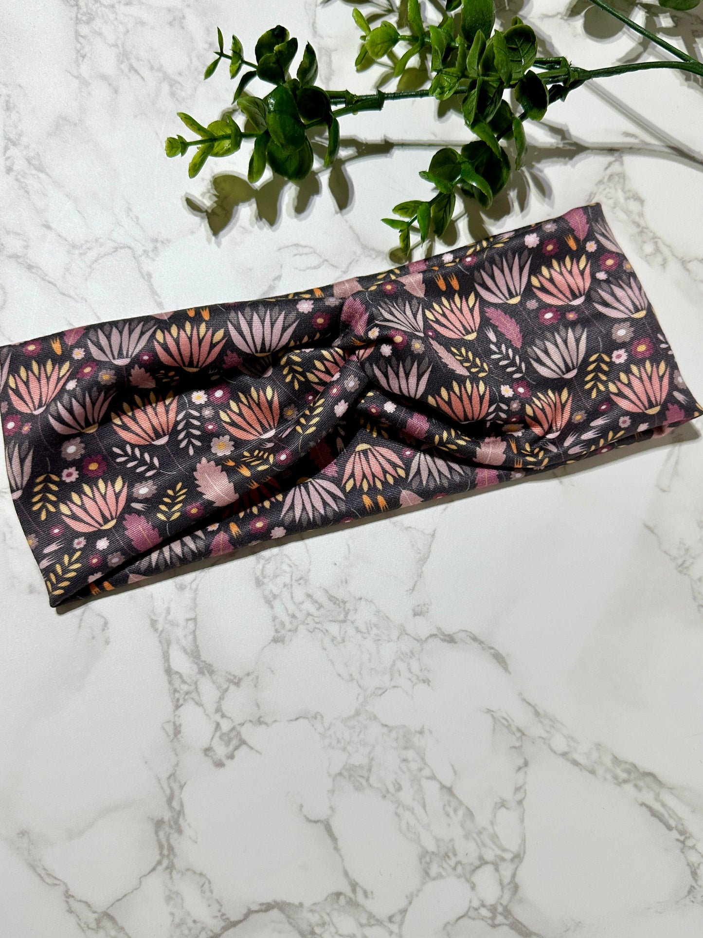 Pink/Purple Abstract Flowers Twist Headband
