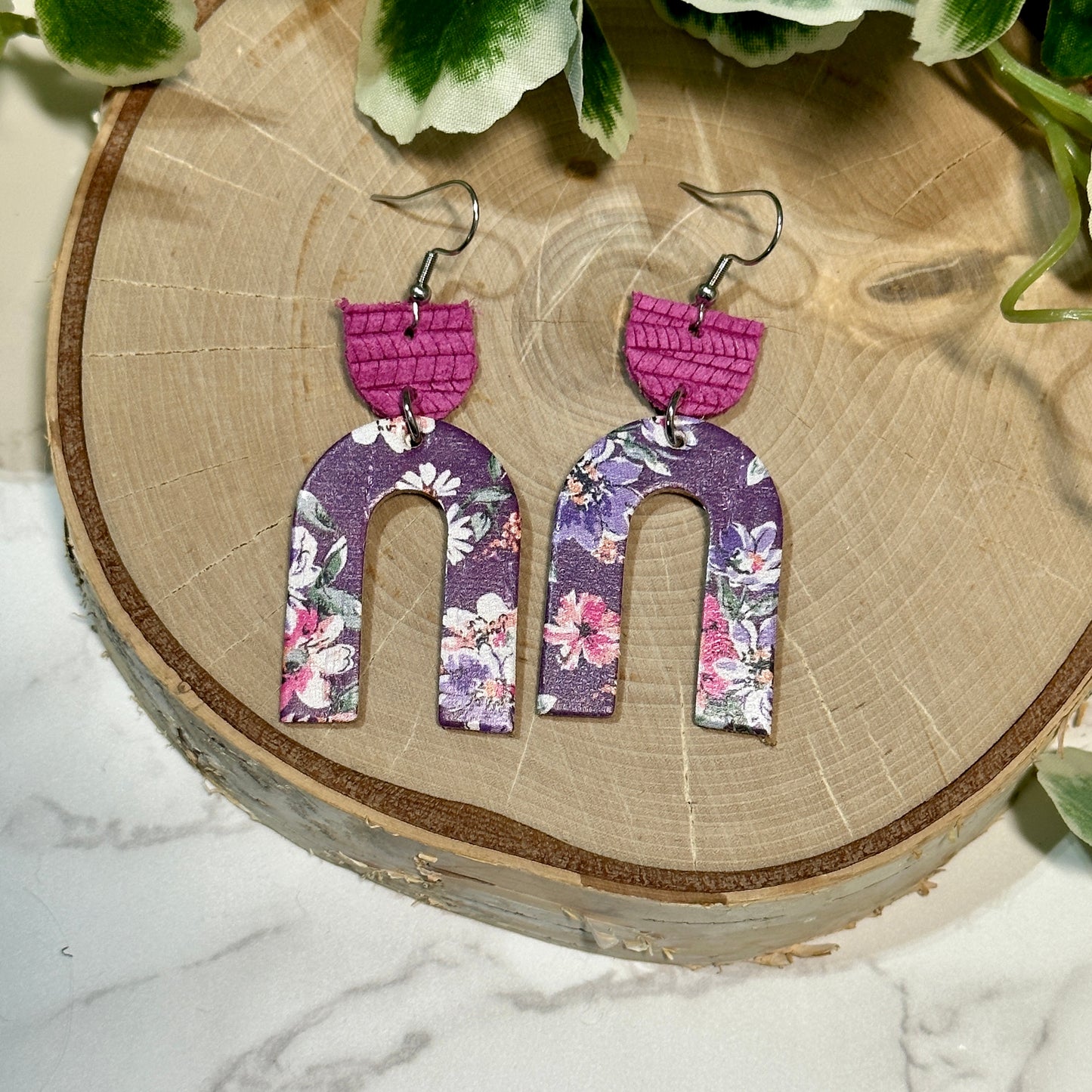 Open Arch Earrings - Bora Bora Purple Florals