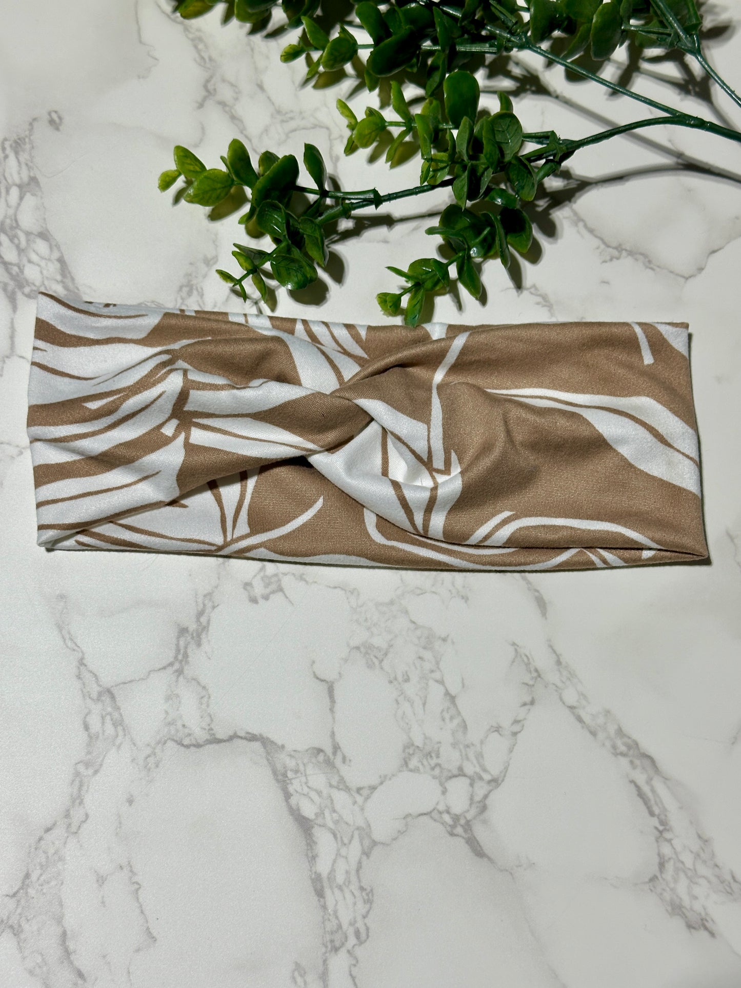 White Tropical Flower on Taupe Twist Headband