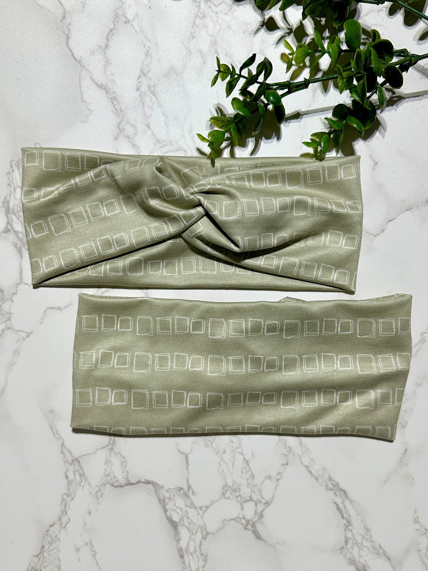 Sage Green Geometric Squares Twist Headband