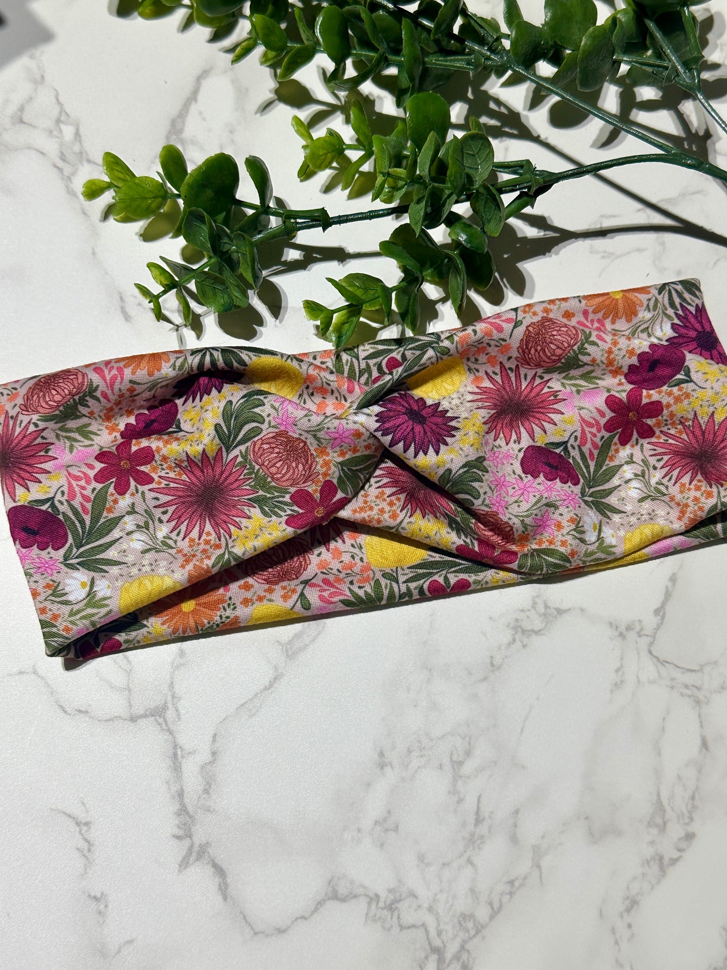 Pink/Yellow Flowers Twist Headband