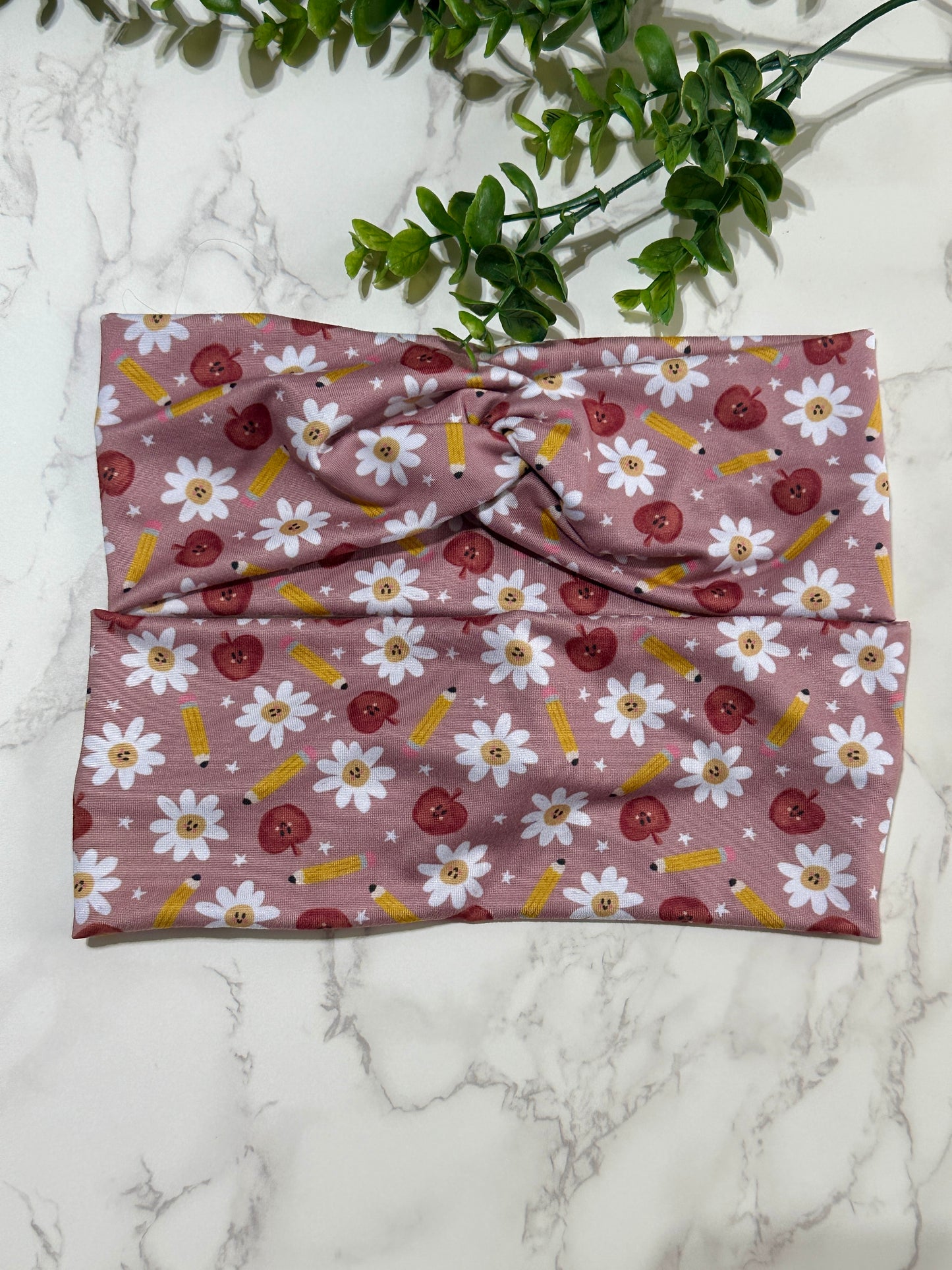 Back to School Twist Headband - Apples, Pencils, and Daisies