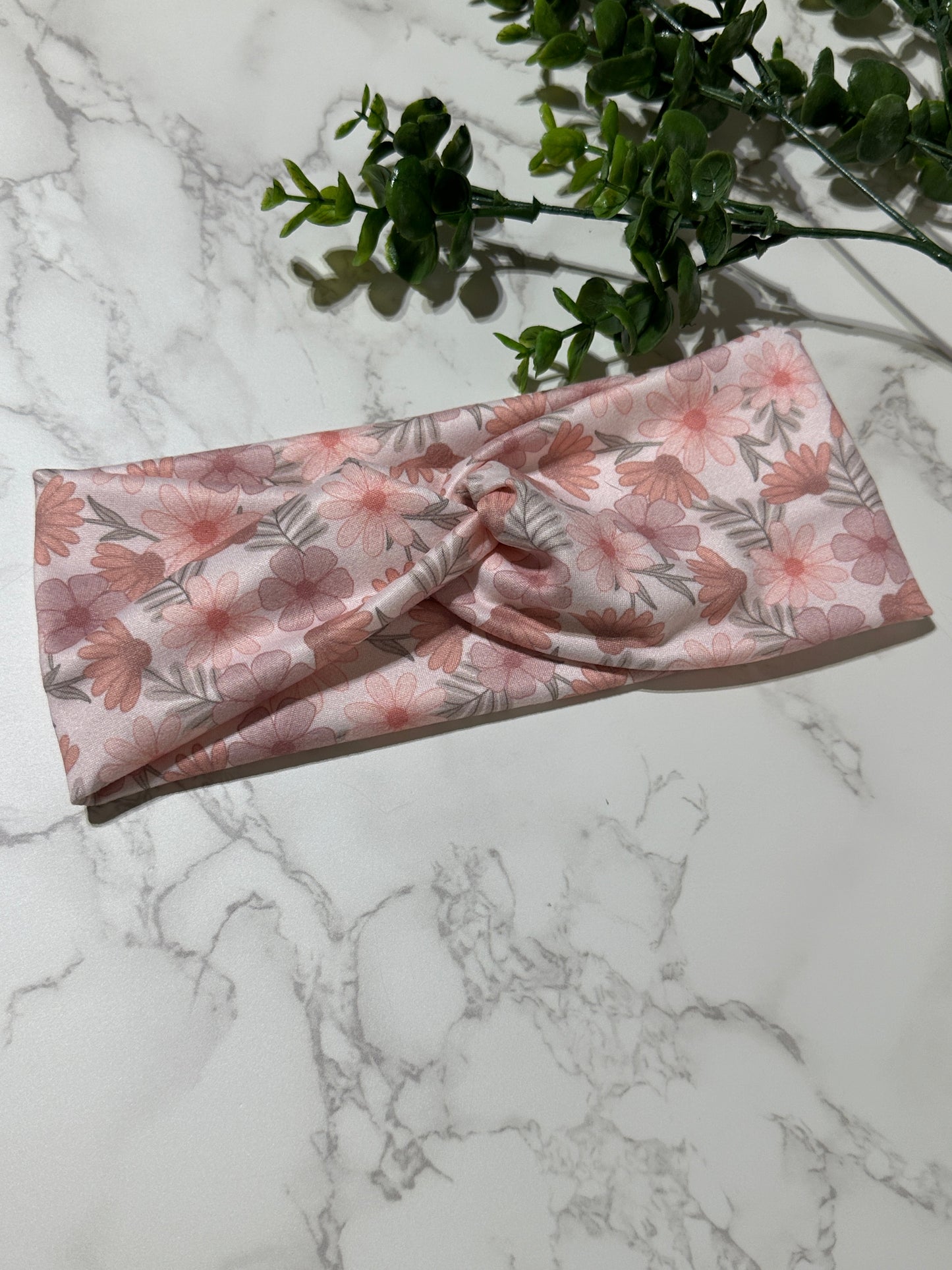 Blush Watercolor Flowers Twist Headband