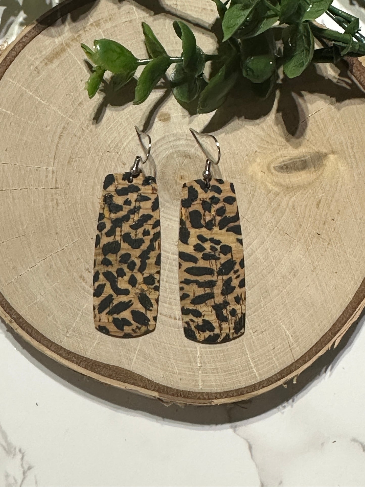 Natural Leopard Bar Earrings