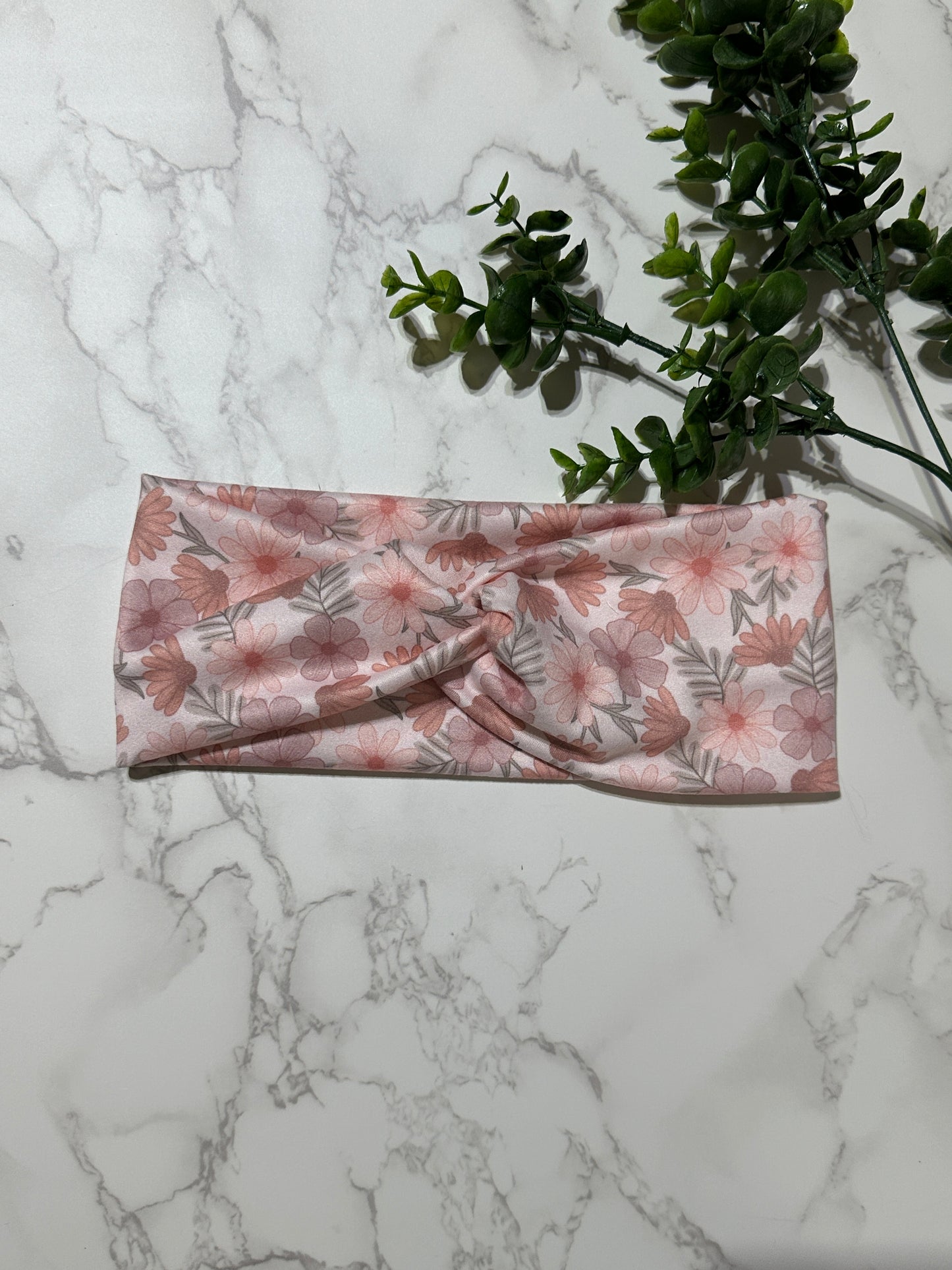 Blush Watercolor Flowers Twist Headband