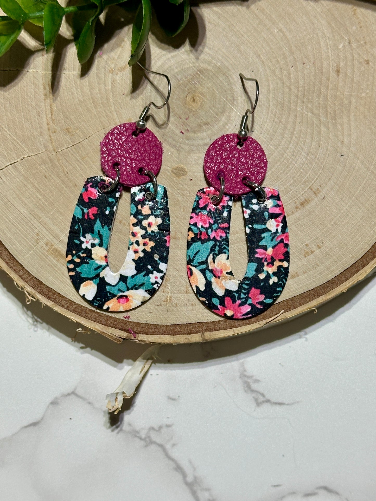 “U” Earrings - Bright Pink Floral