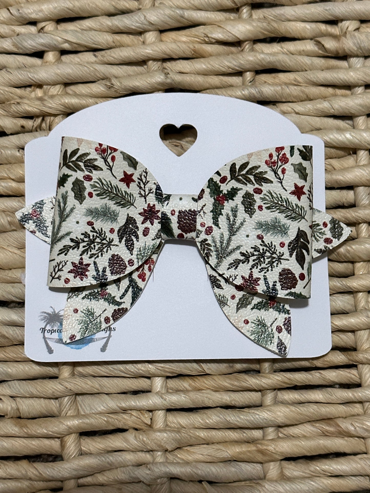 Christmas pine/ holly hair bow