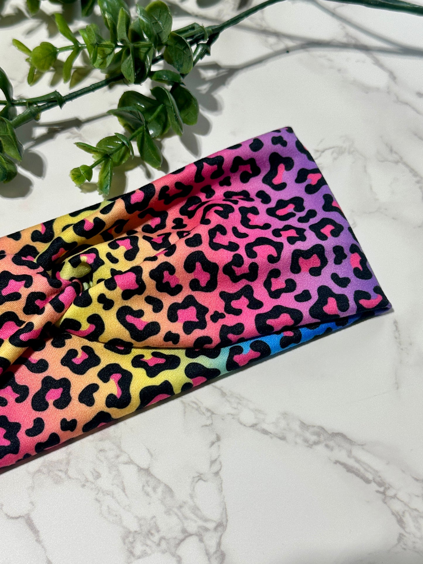 Colorful Rainbow Leopard Twist Headband