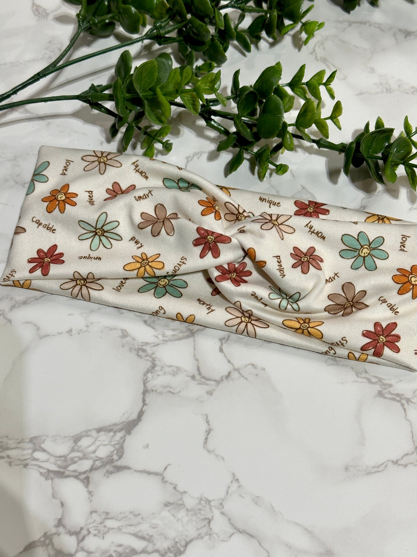 Positive Vibes Sketchy Daisies Twist Headband