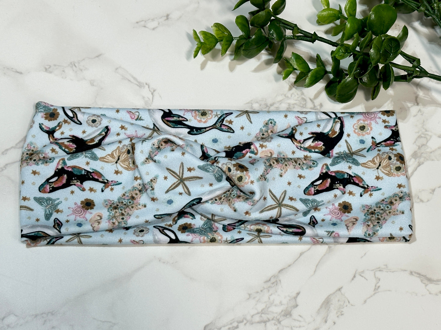 Stunning floral/whale twist headband