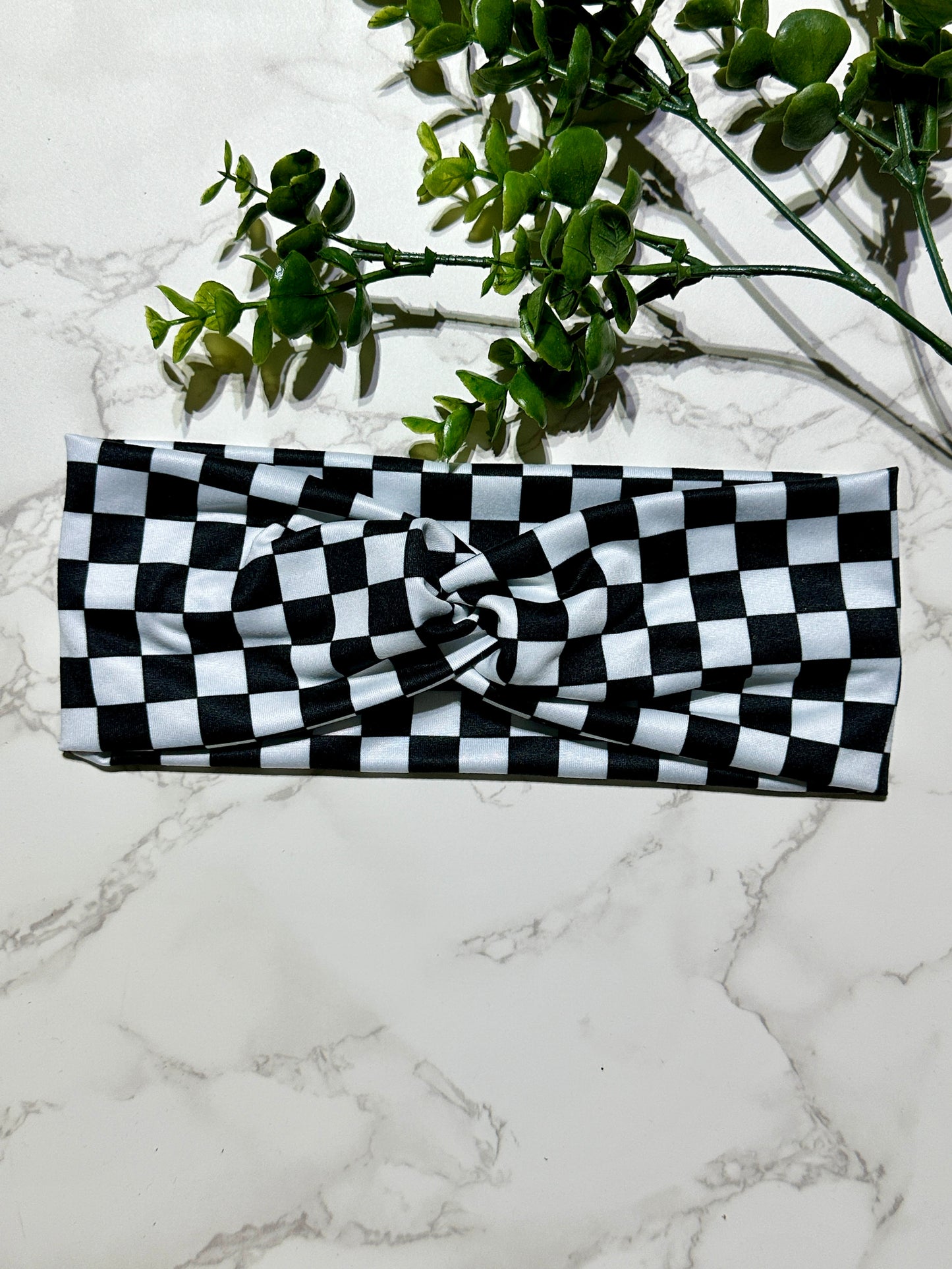 Black/White Checkered Twist Headband