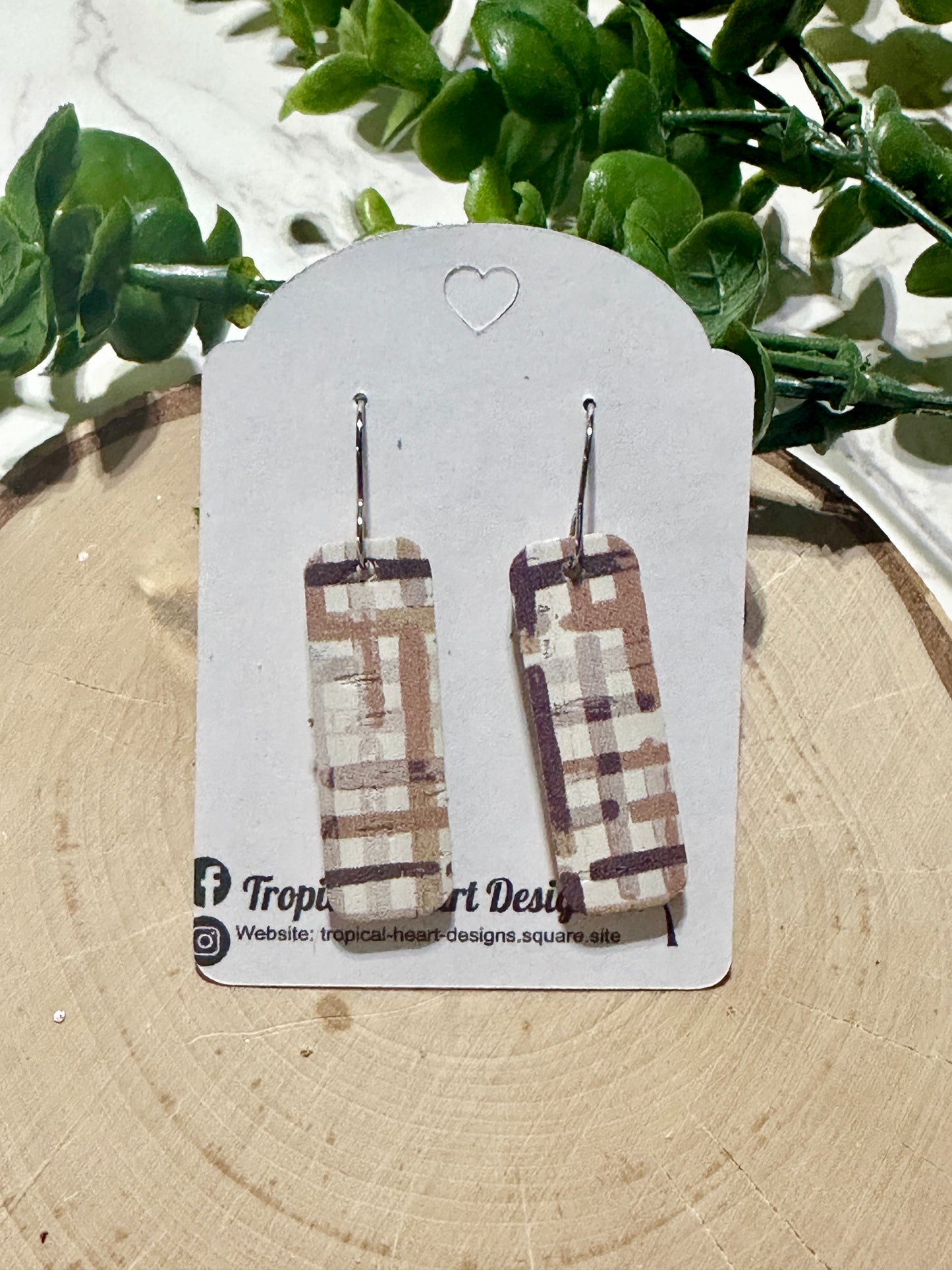 Mini Bar Earrings - Brown Plaid