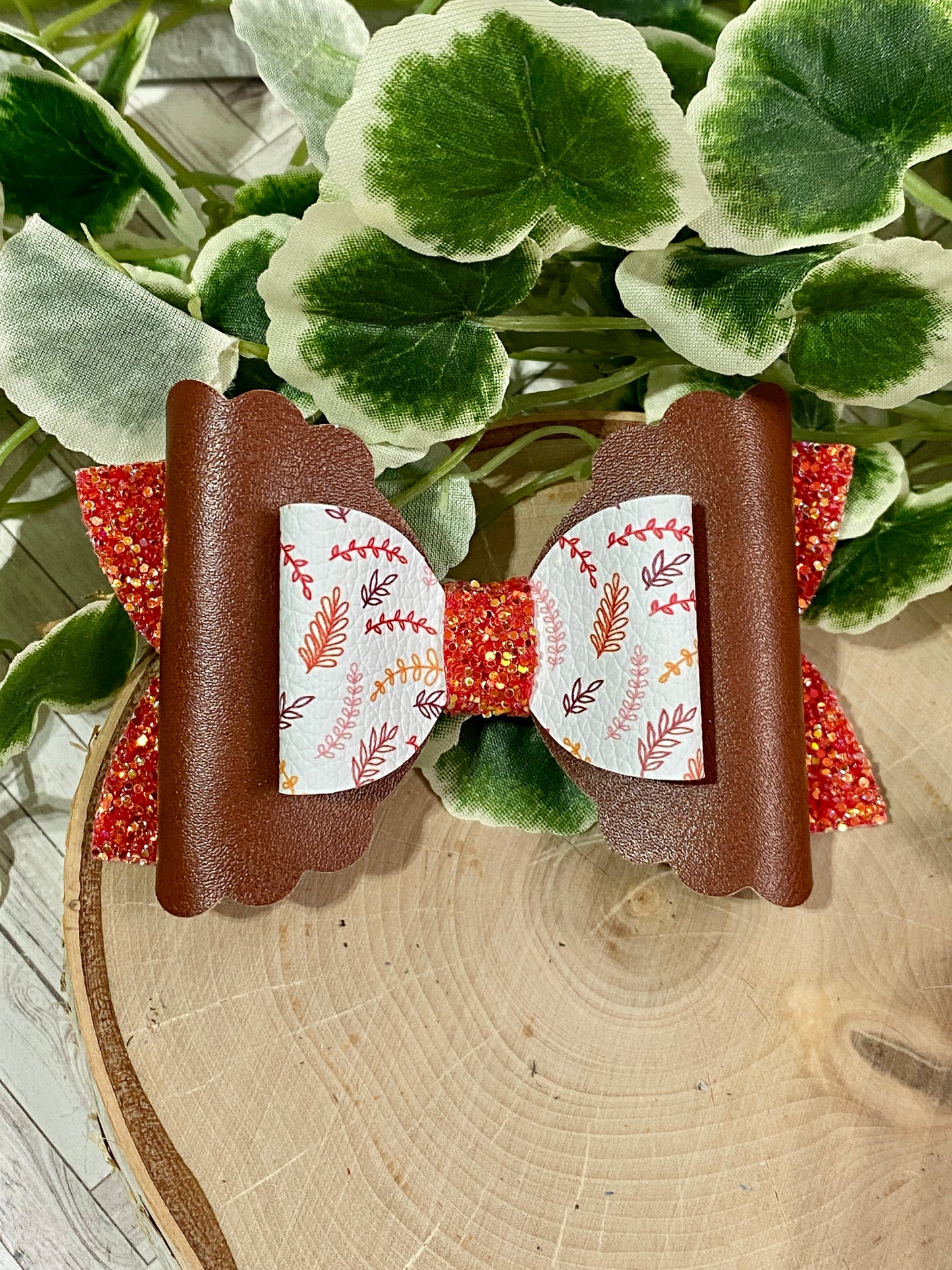 Fall leaf/orange glitter hair bow