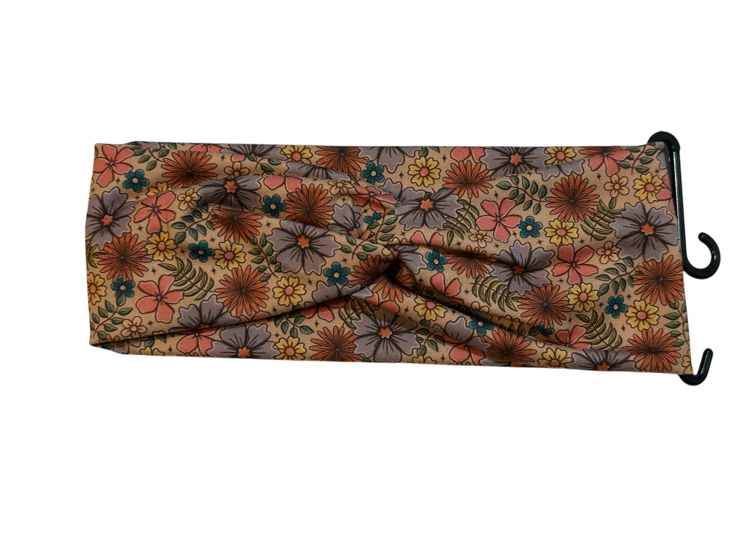 Colorful Flowers on Dark Taupe Twist Headband