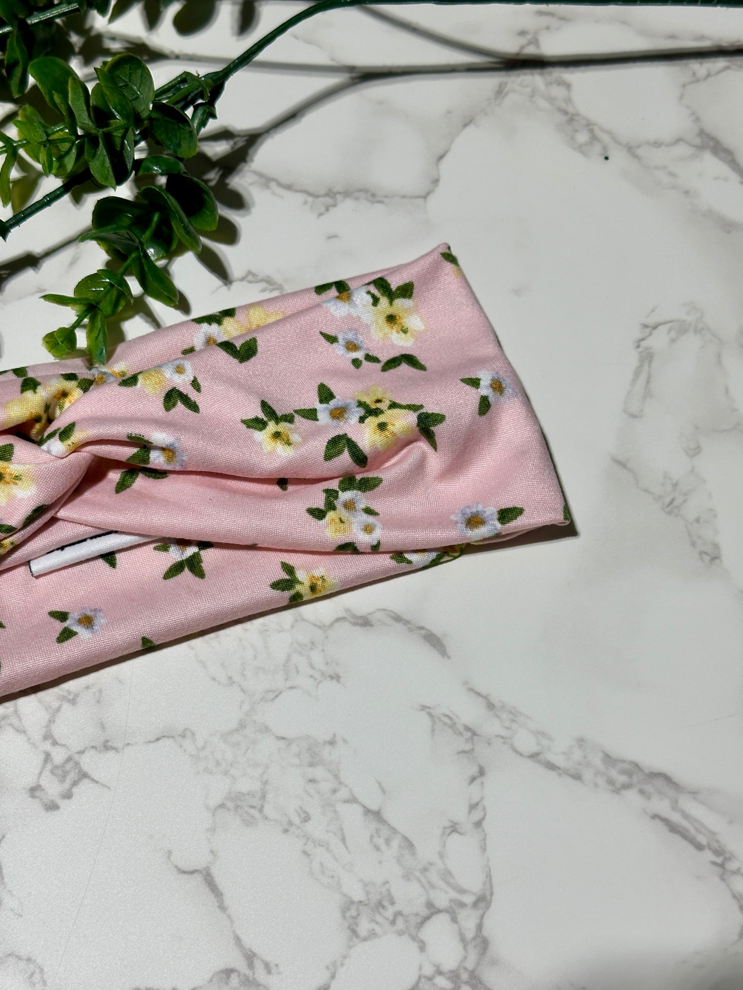 White/Yellow Flowers on Pink Twist Headband