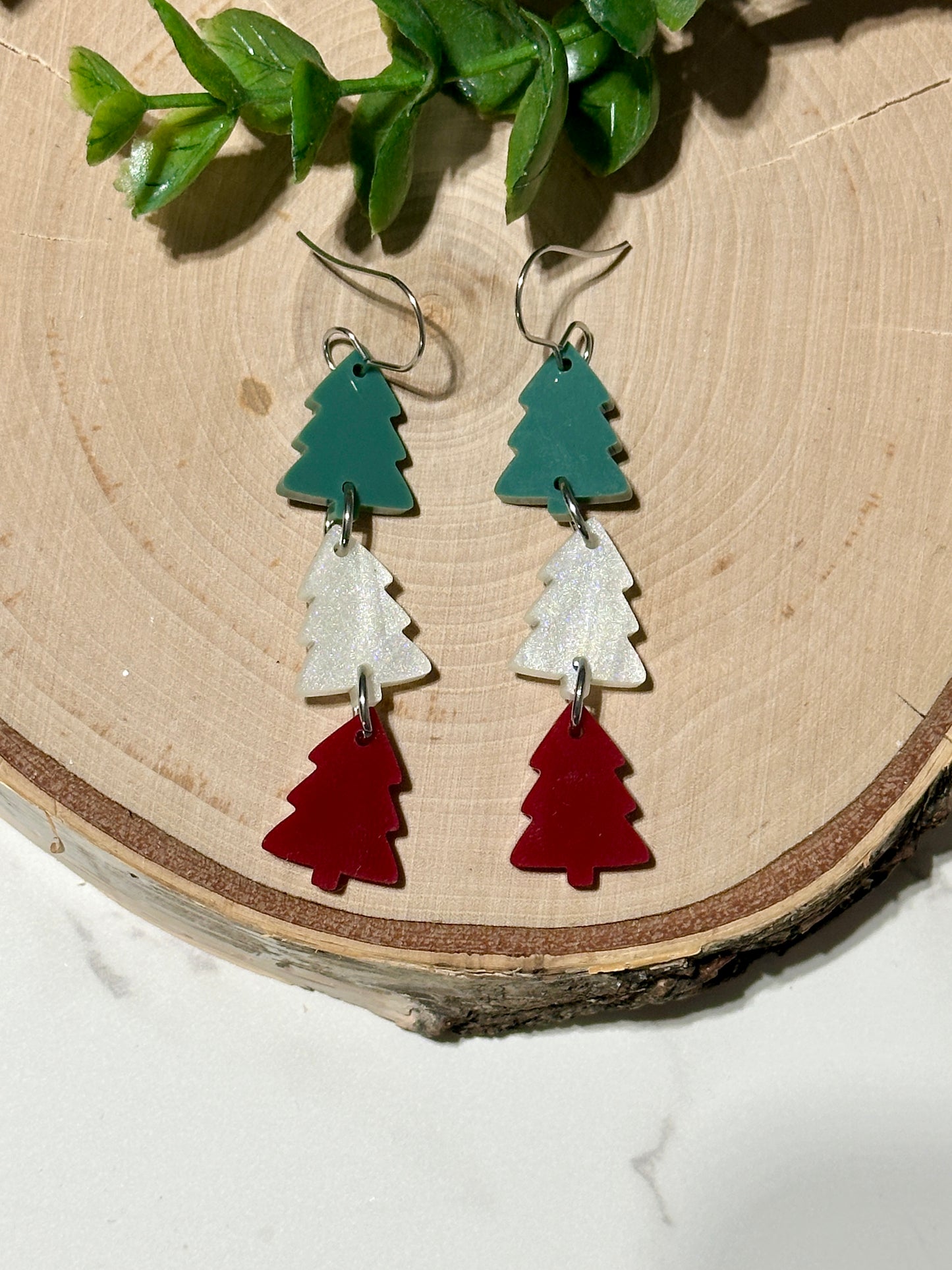 Triple Layer Christmas Tree Earrings