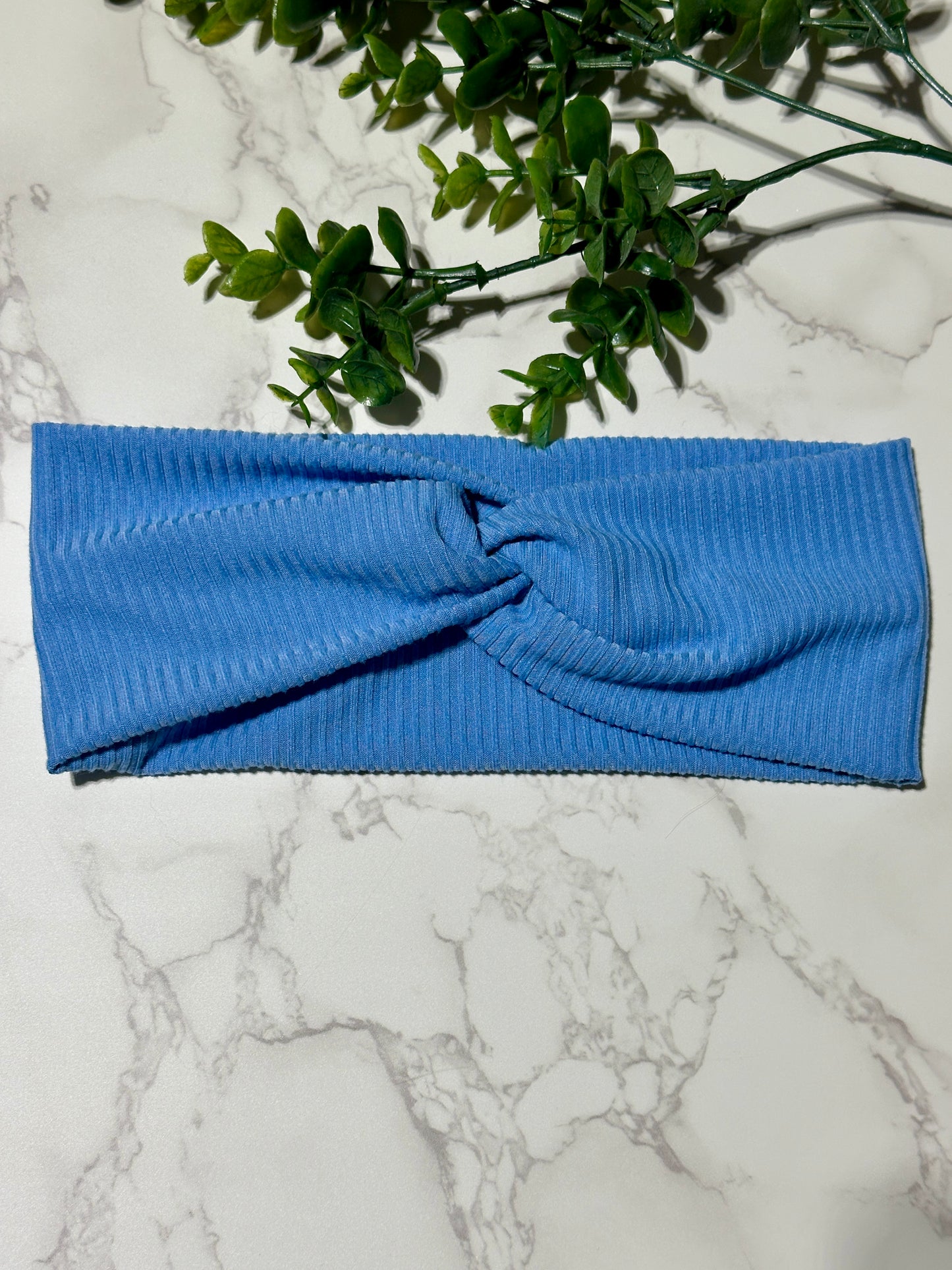 Solid Sky Blue Ribbed Twist Headband
