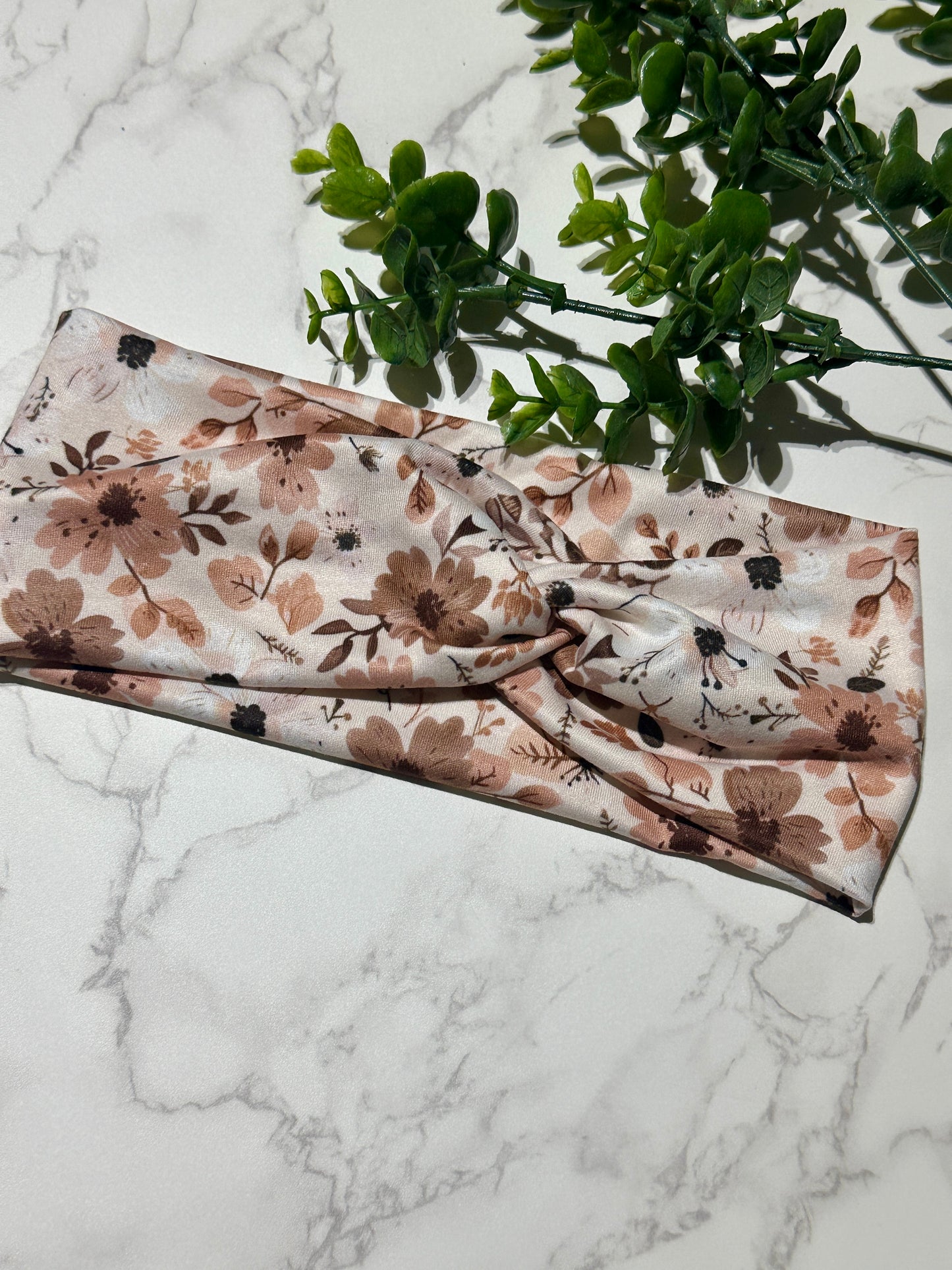 Brown Floral Twist Headband
