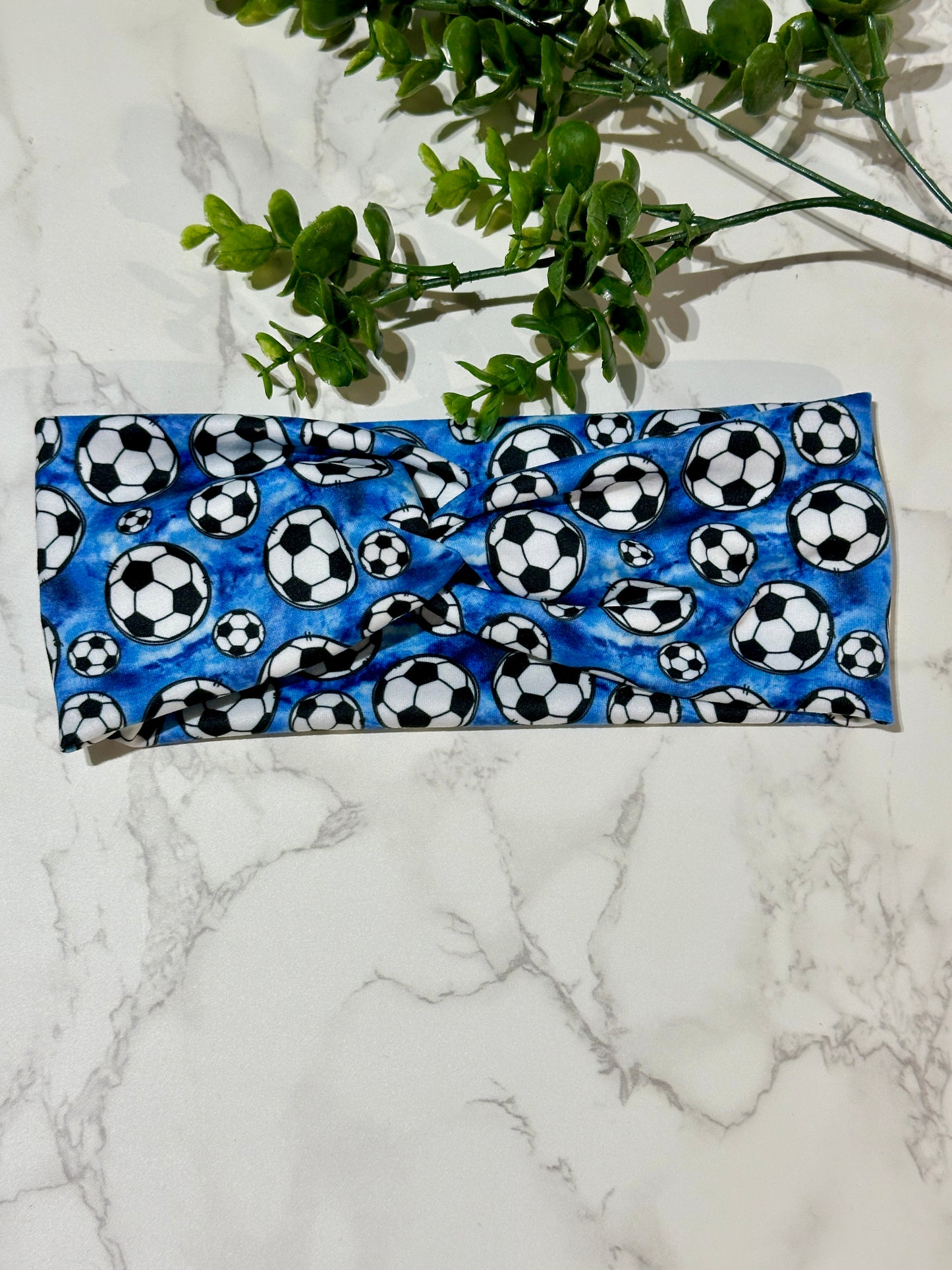 Blue Soccer Ball Twist Headband