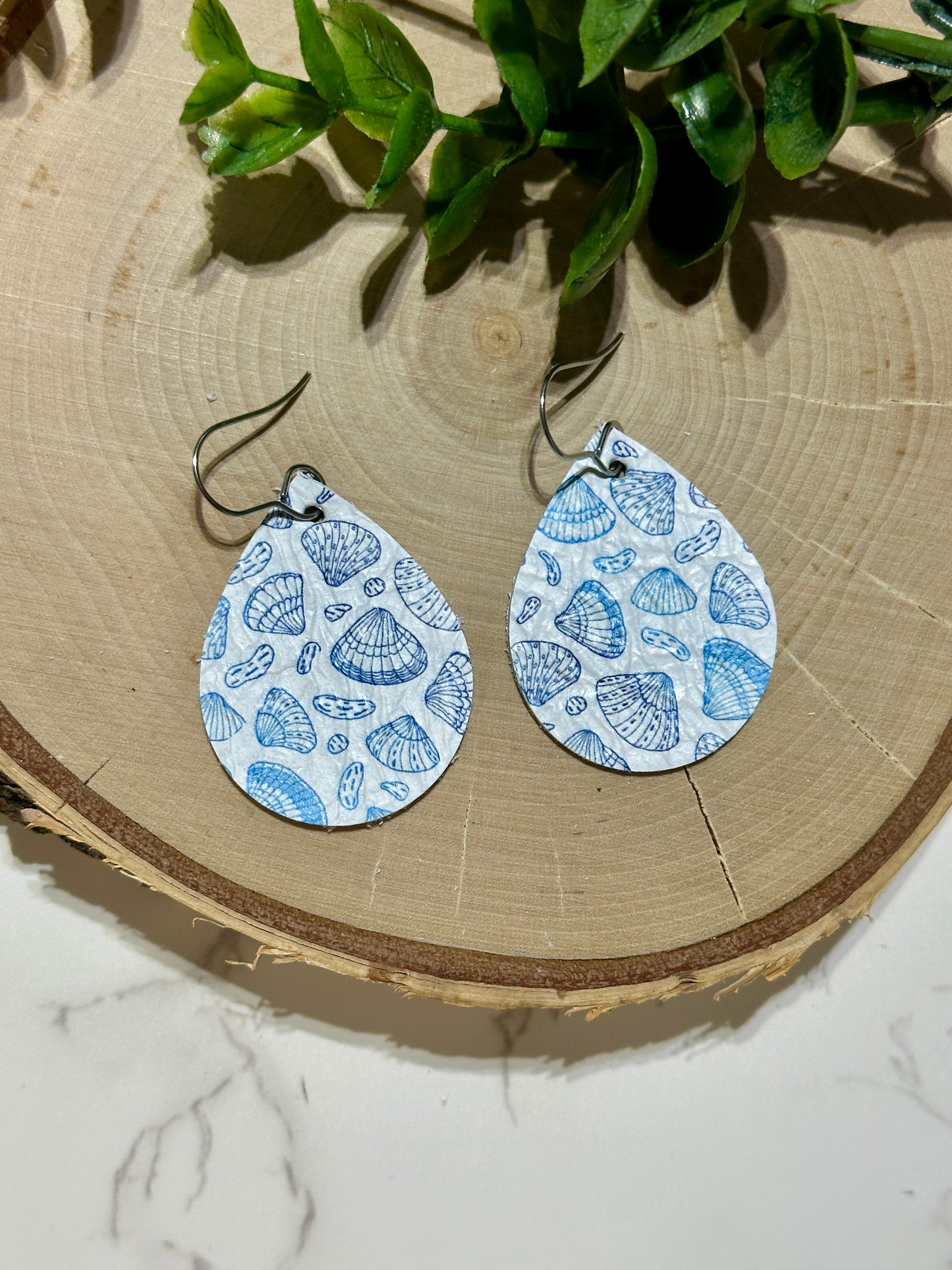 Small Teardrop Earrings - Shells on White