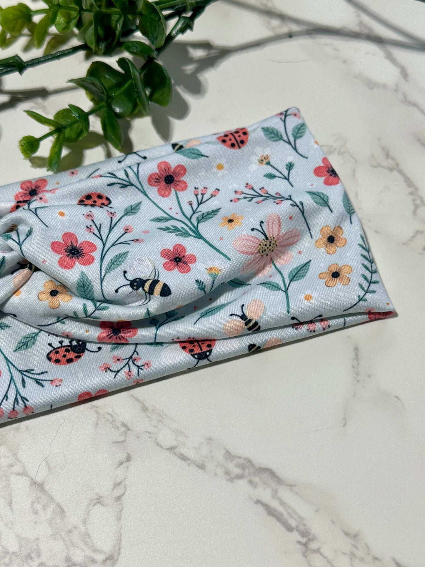Spring Flowers, Ladybugs, and Bees Twist Headband