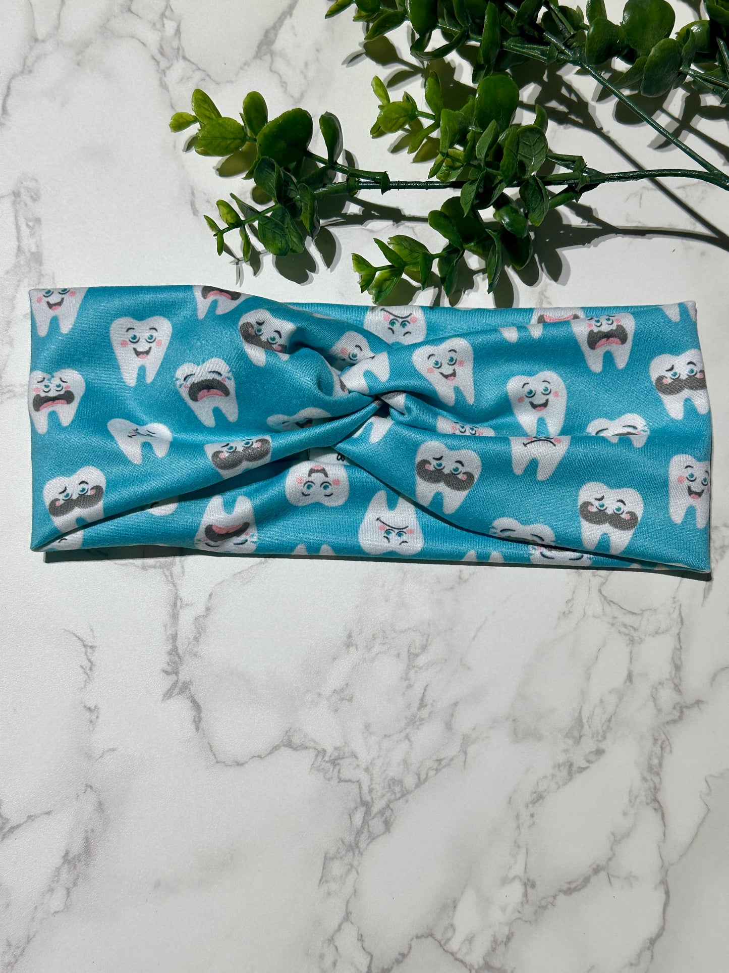 Playful Teeth on Blue Twist Headband