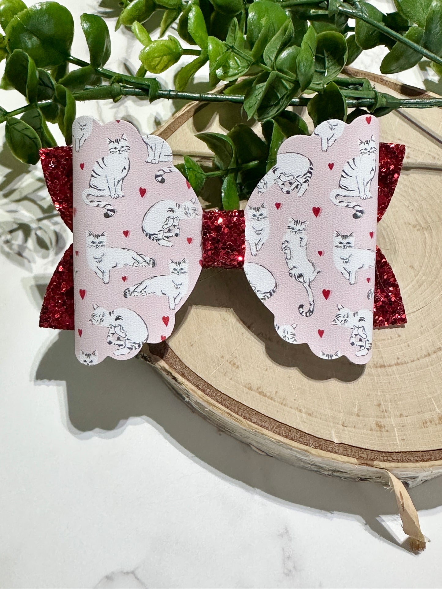 Kitty Love/Red Glitter Hairbow