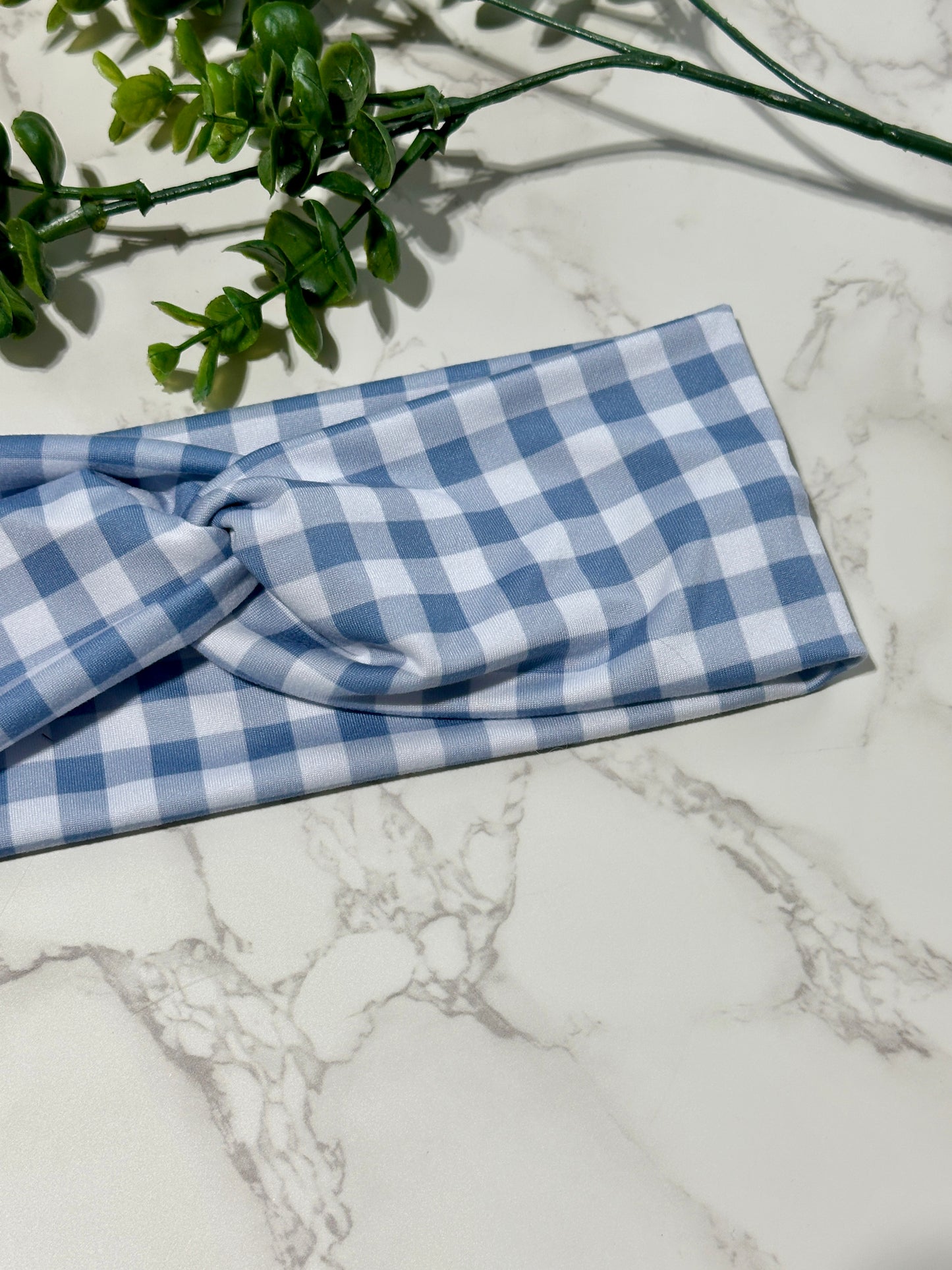 Checkered/Gingham Twist Headband - Denim