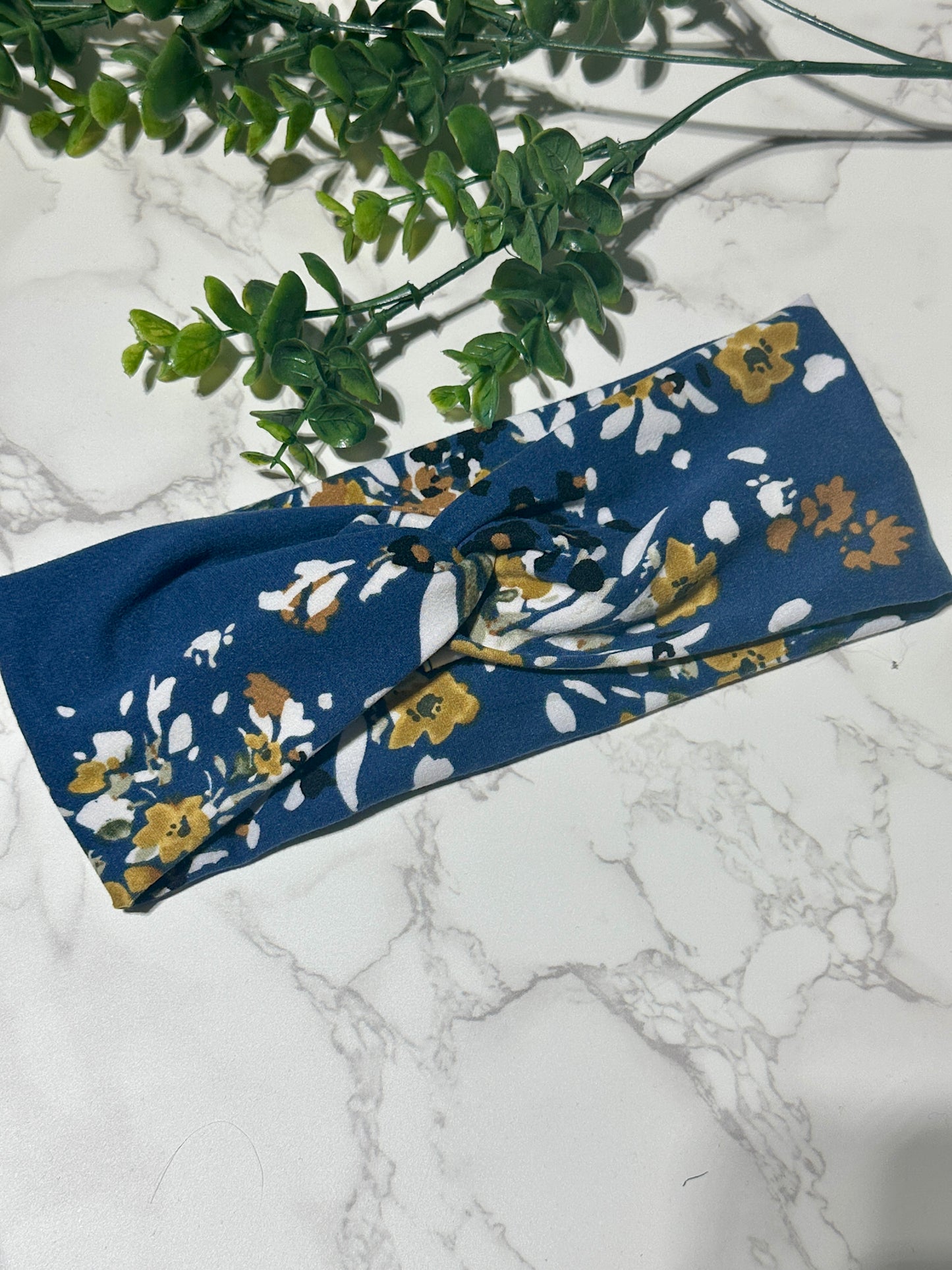 Blue Floral Twist Headband