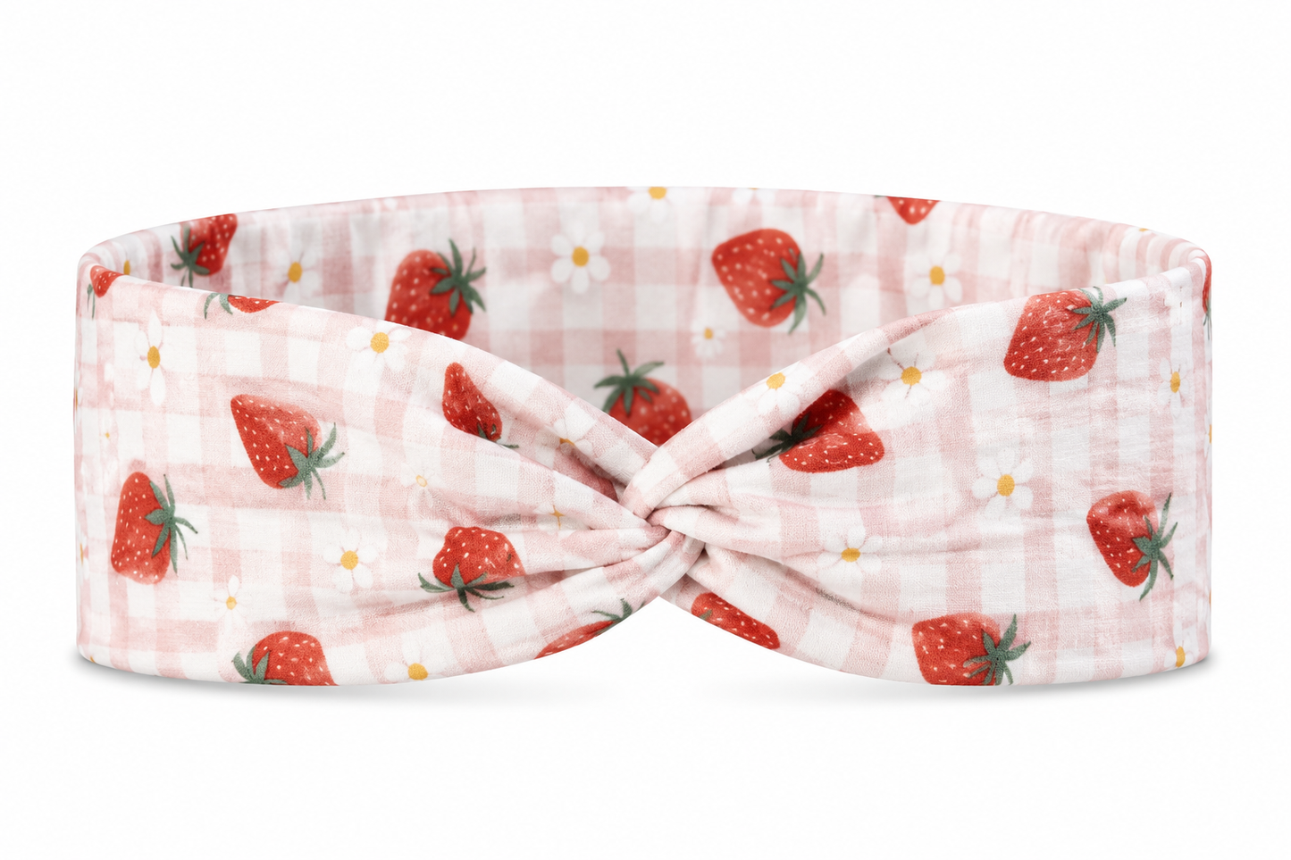 Strawberries on Pink Checkered Twist Headband