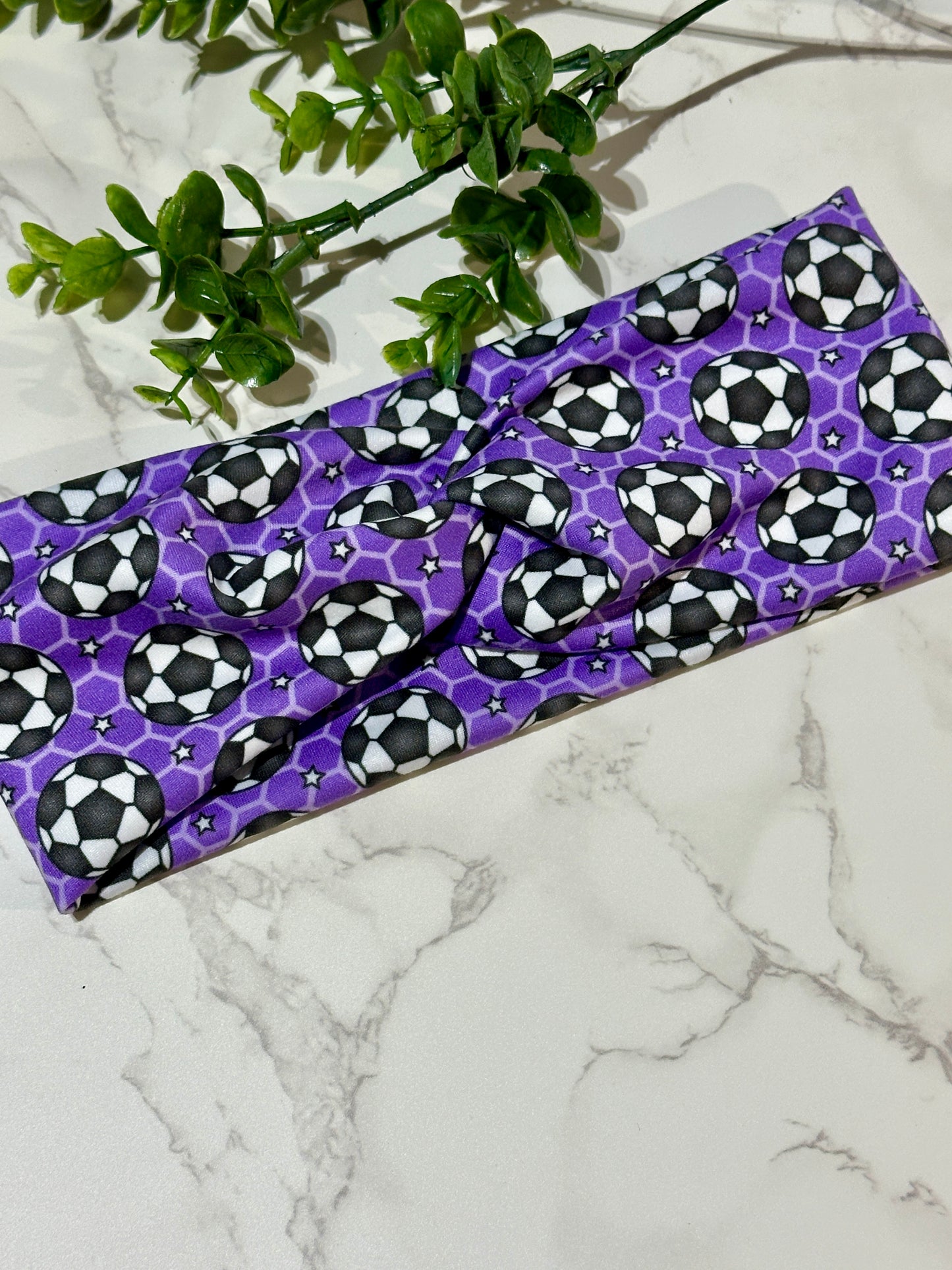 Purple Soccer Ball Twist Headband