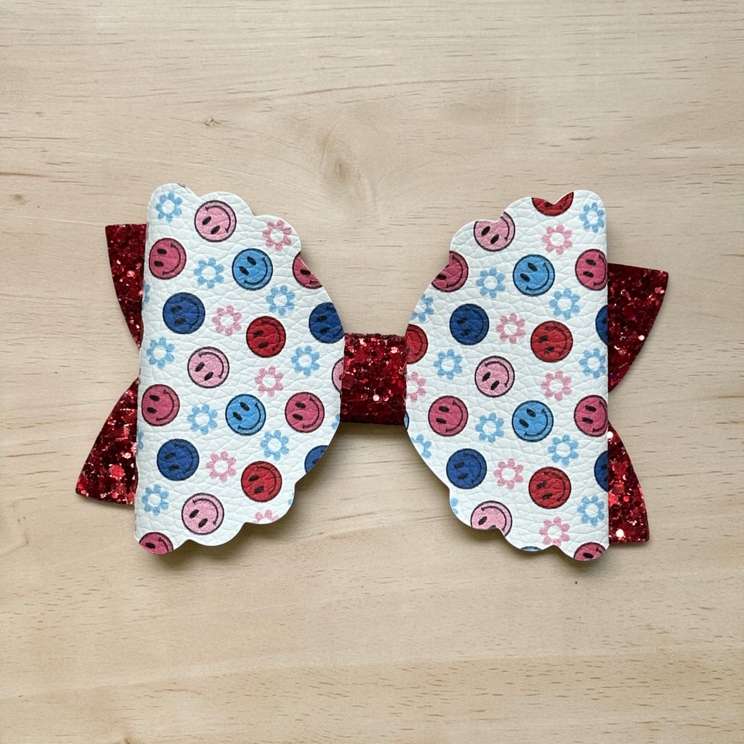 Red, white blue smiley hairbow