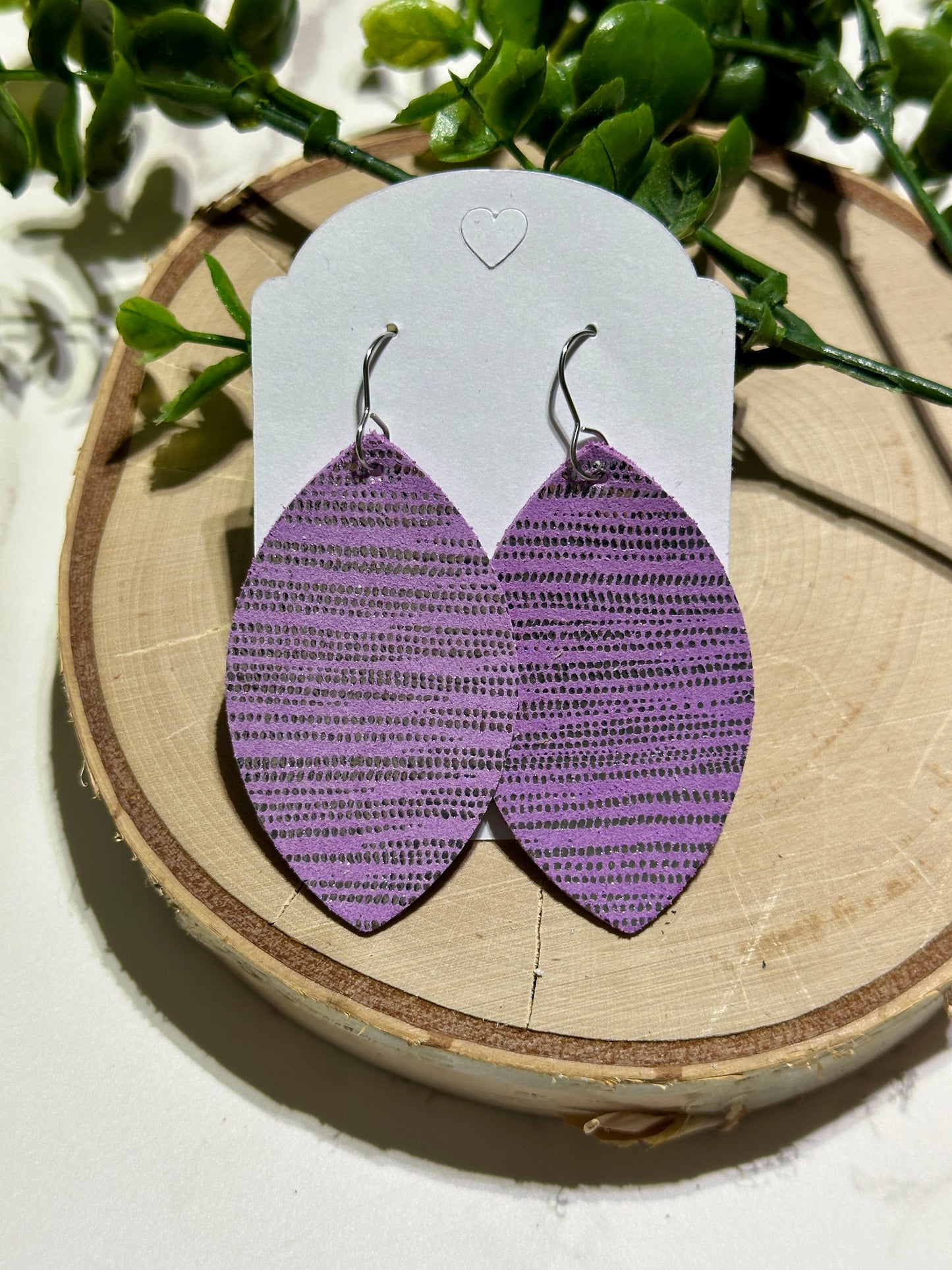 Purple sparkle leaf earrings