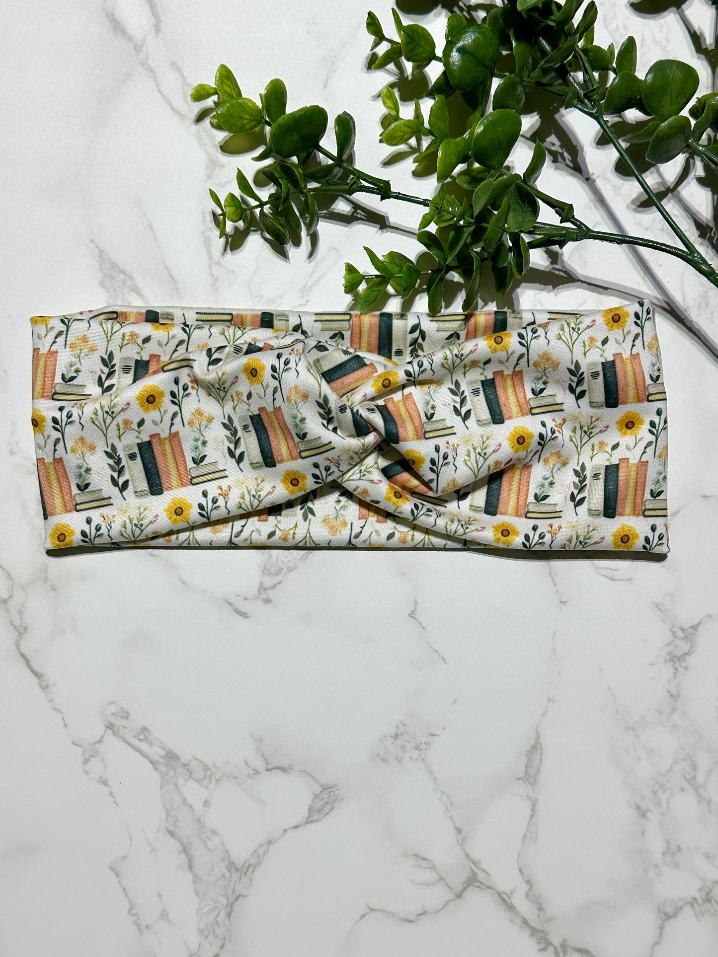 Neutral Floral Books Twist Headband