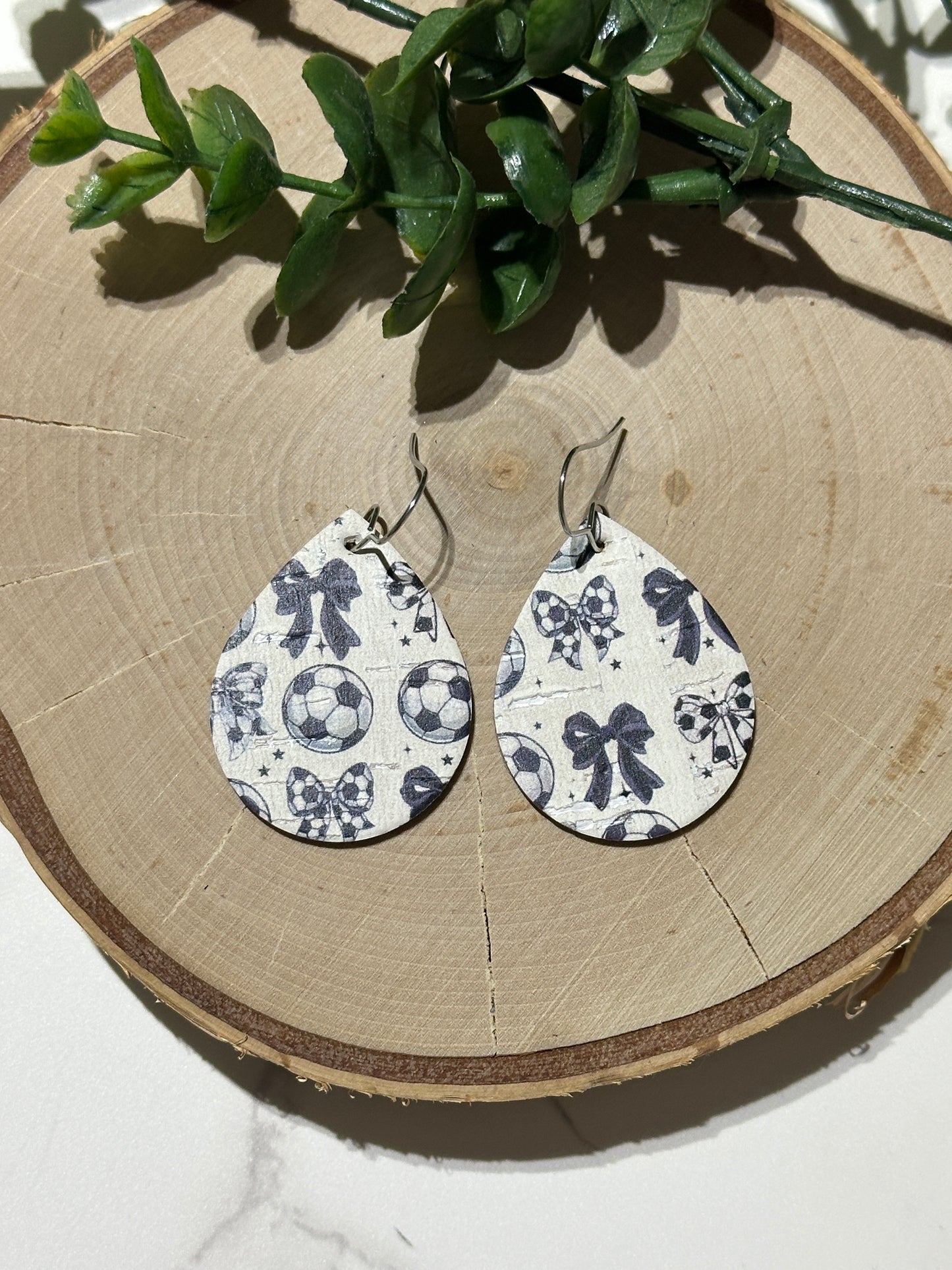 Small Teardrop Earrings - Soccer and Bows