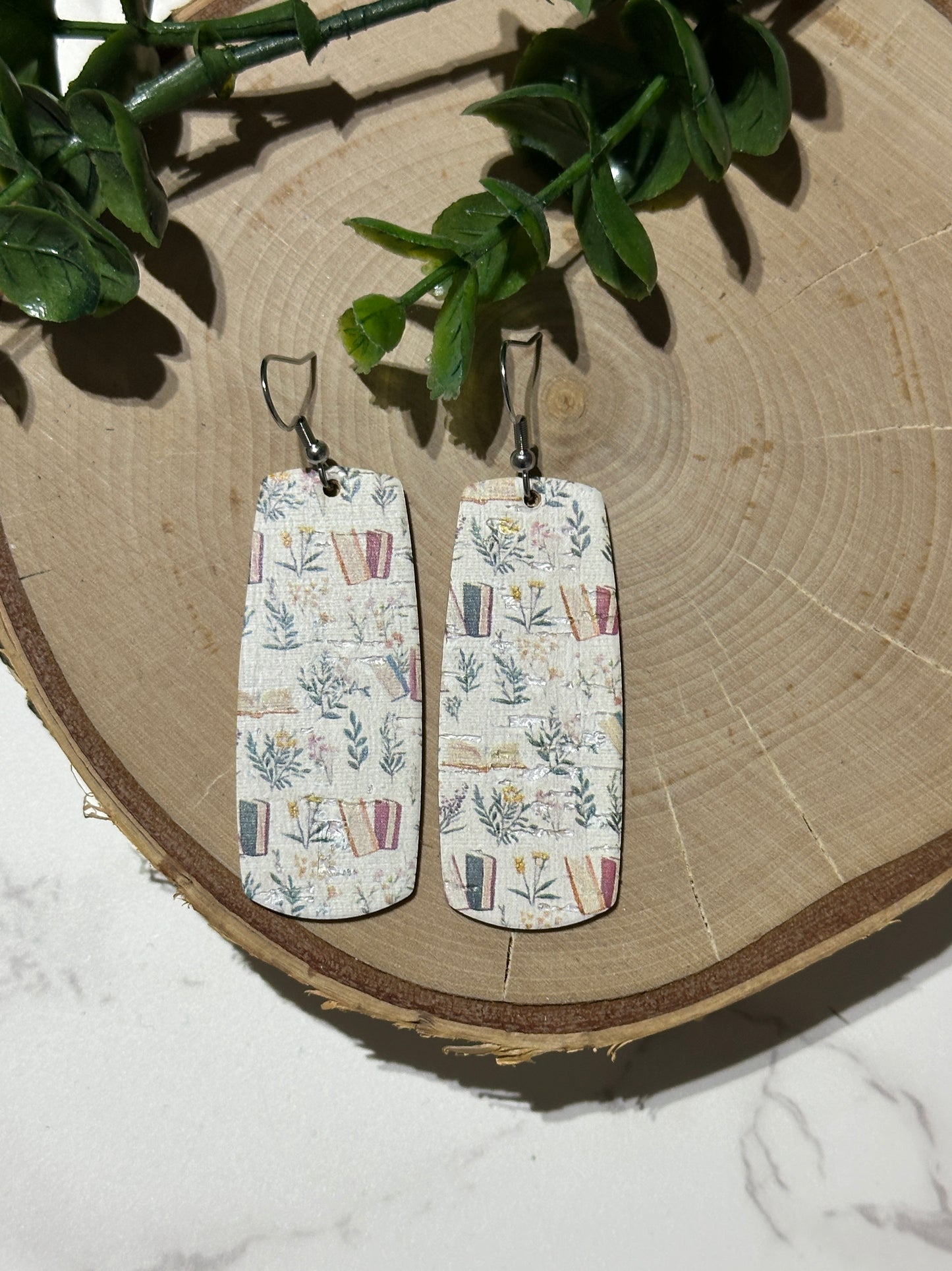 Bar Earrings - books and flowers