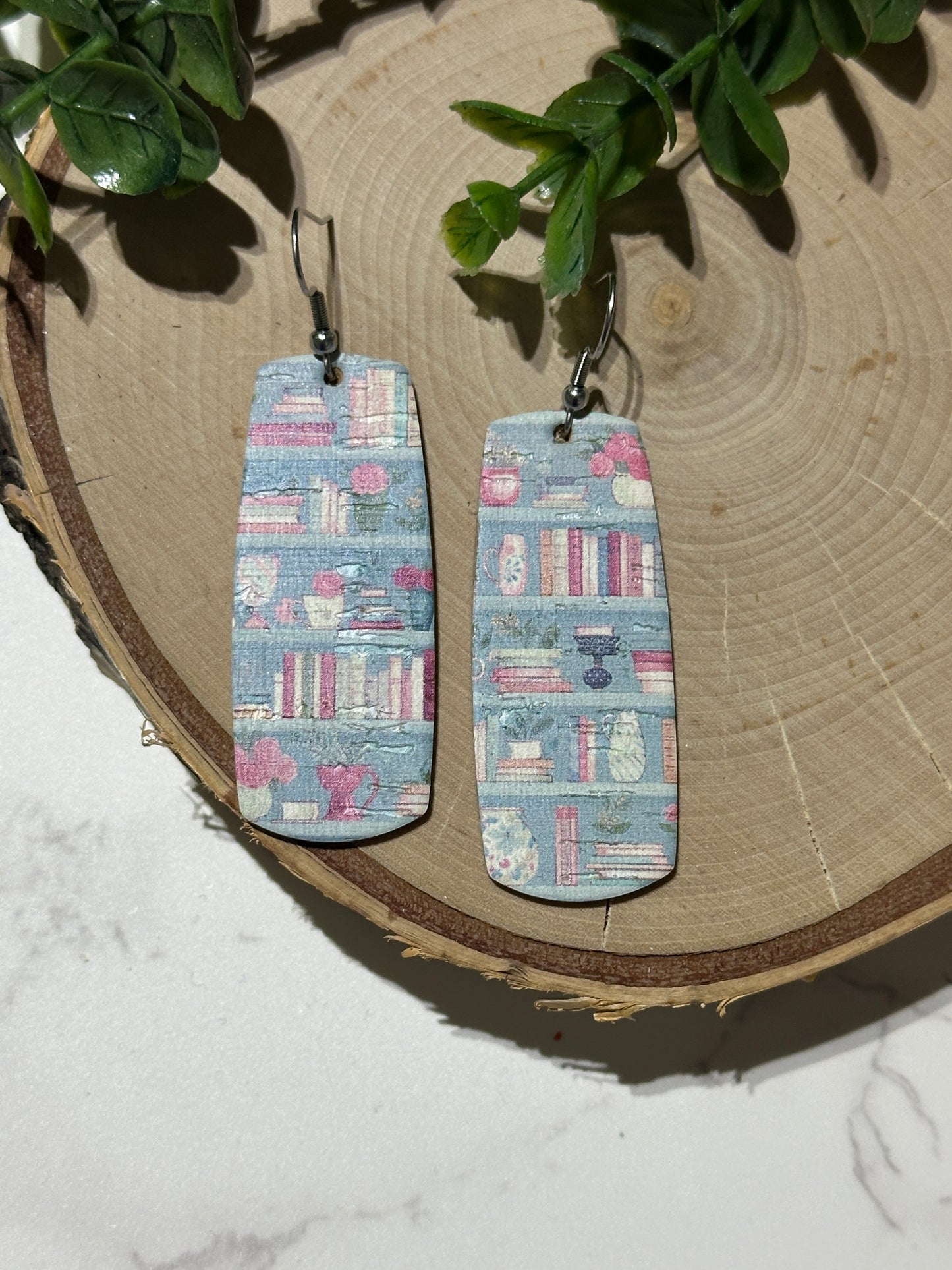 Bar Earrings - books on blue shelves