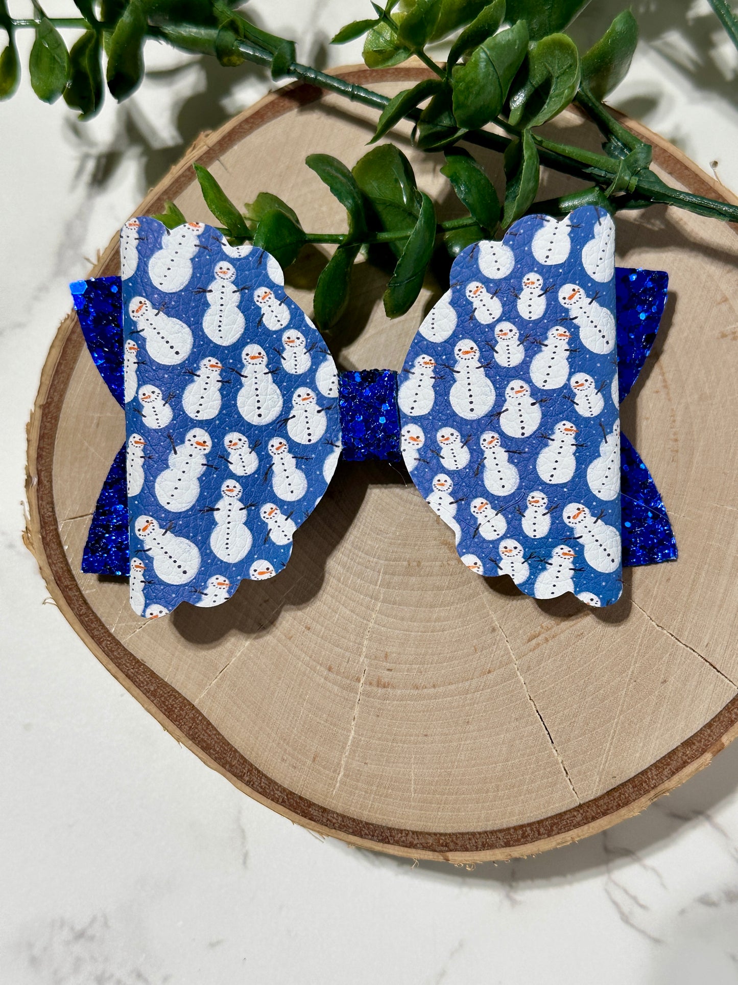 Blue Snowman Hair Bow