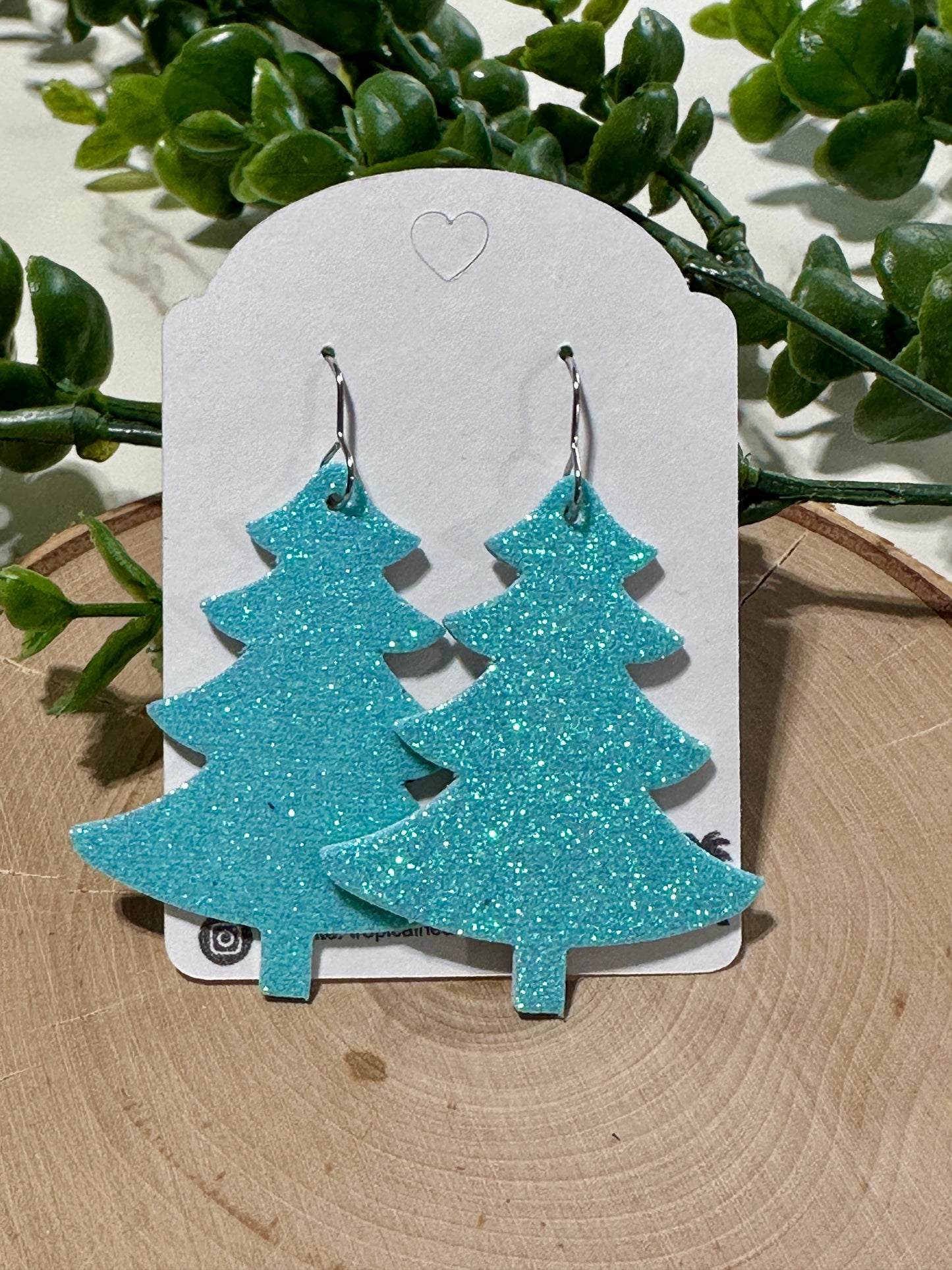 Light Blue Glitter - Tree Earrings